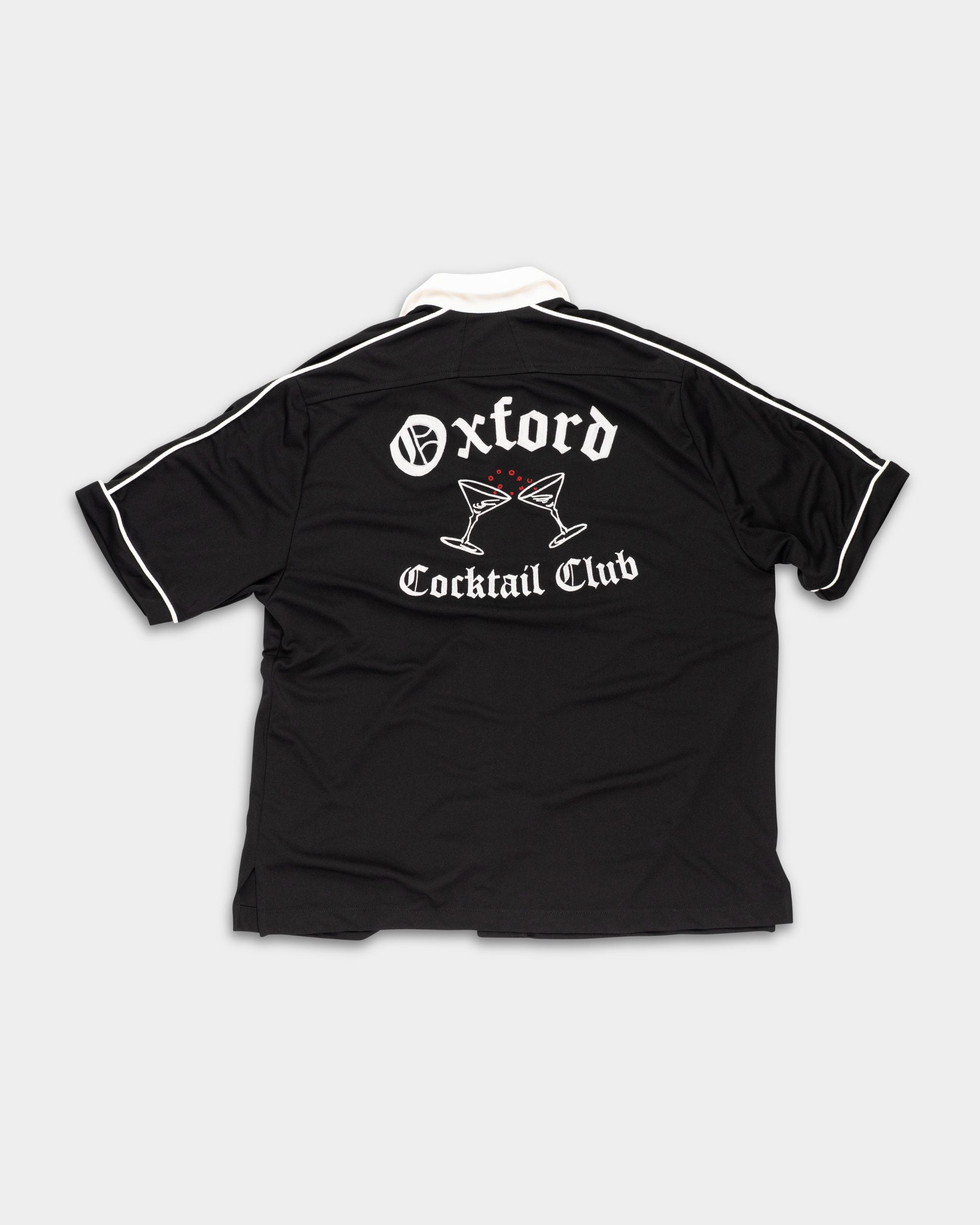 Rhude Men's Oxford Cocktail Club Bowling Shirt Black/White | RHPF25SR01016-3028