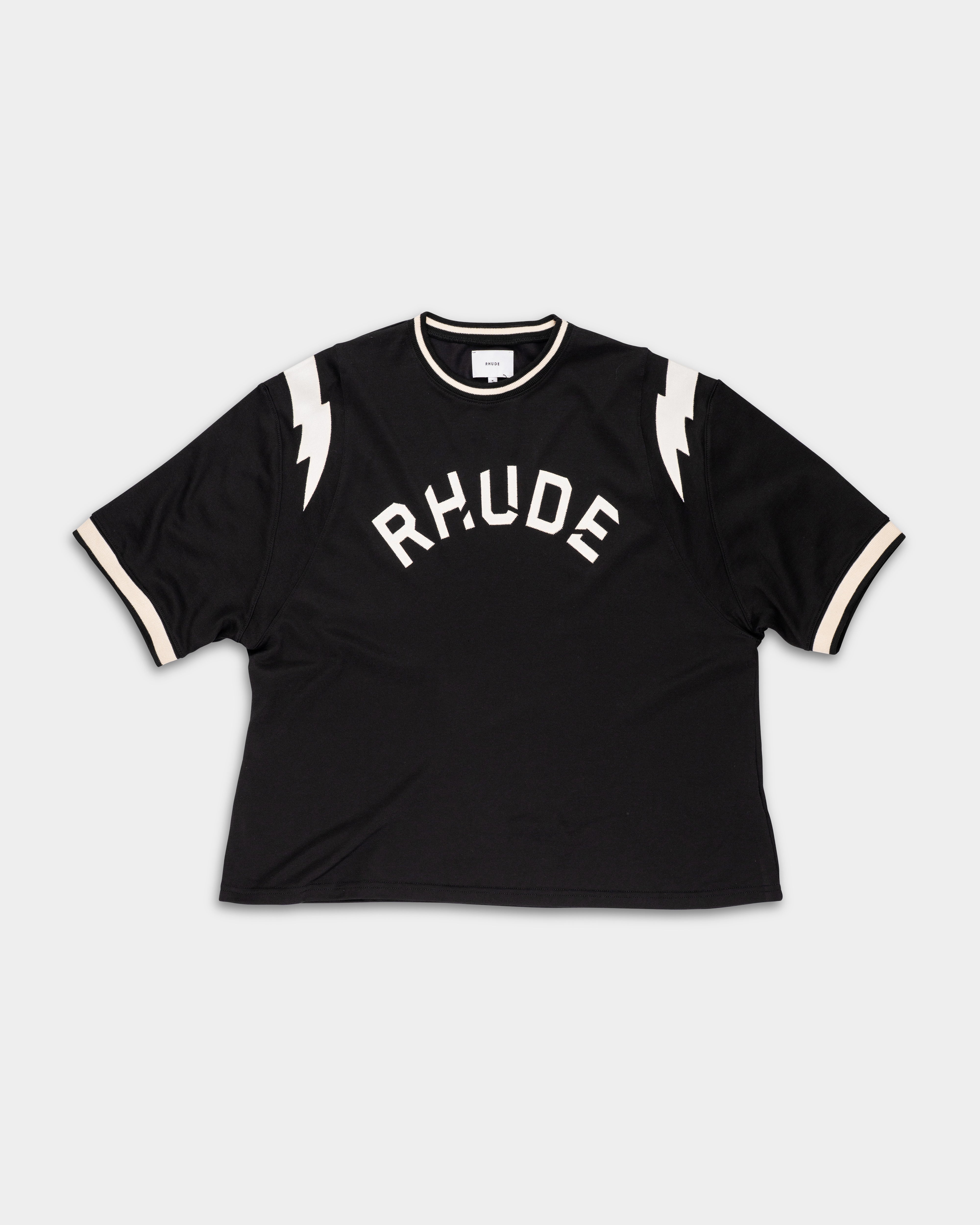 Rhude Men's Logo Lightning Ringer Tee Black/White | RHFW25TT01729-3028