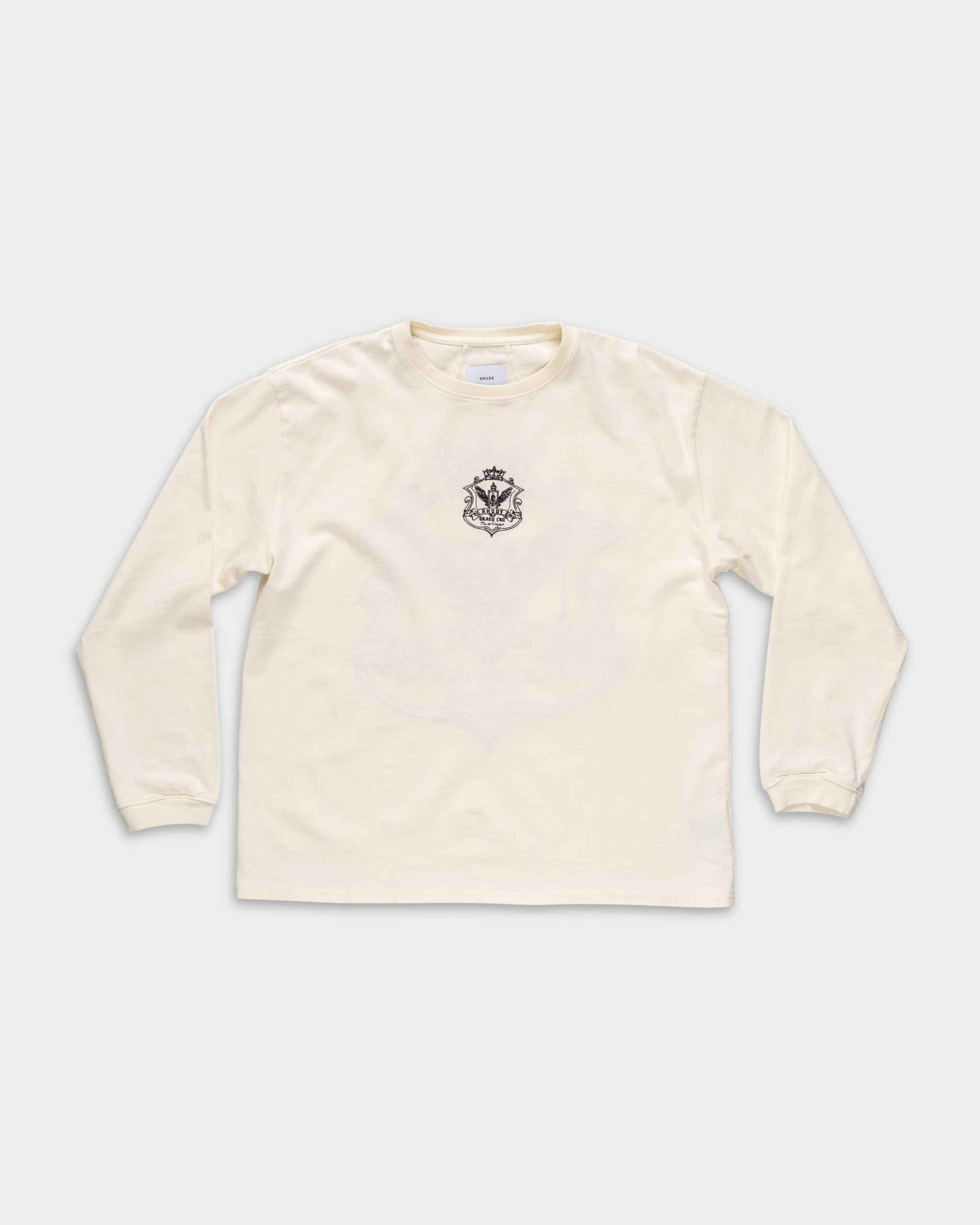 Rhude Men's Grand Cru Crest LS Tee Vintage White/Black | RHPS26TT16012-3166