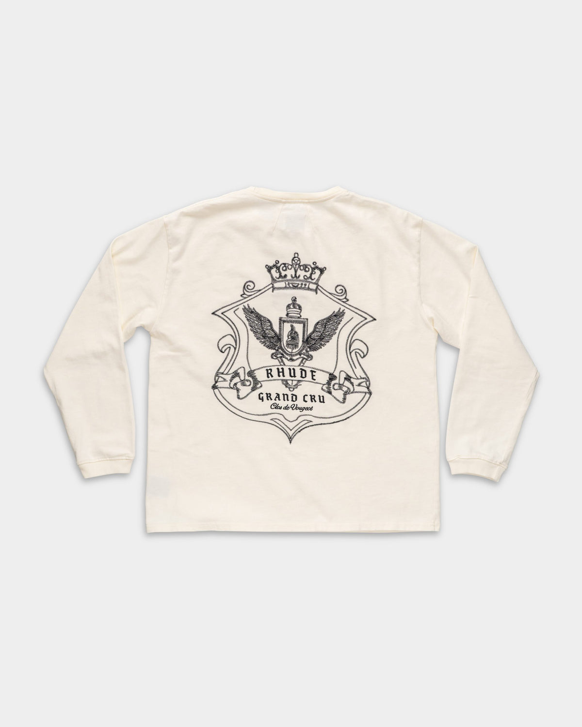 Rhude Men's Grand Cru Crest LS Tee Vintage White/Black | RHPS26TT16012-3166