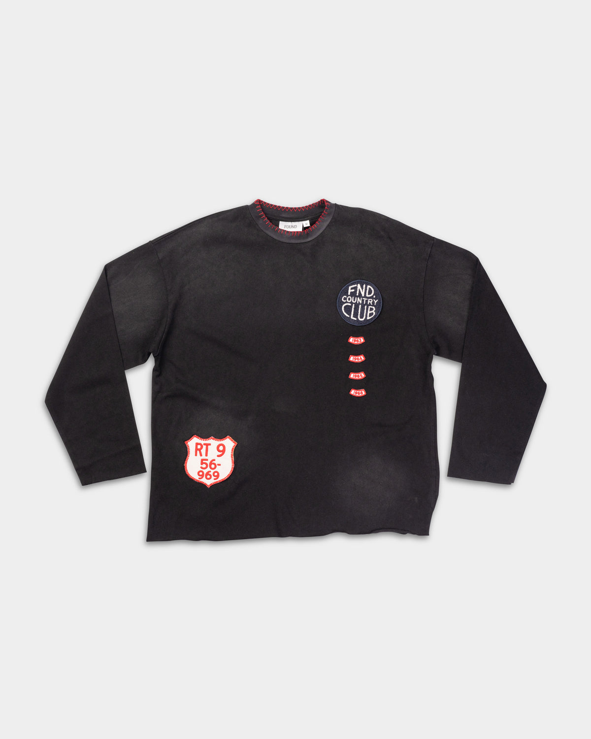 Found Men's Embroidered Patches LS Tee Washed Black | FOSS26TT21012-0392