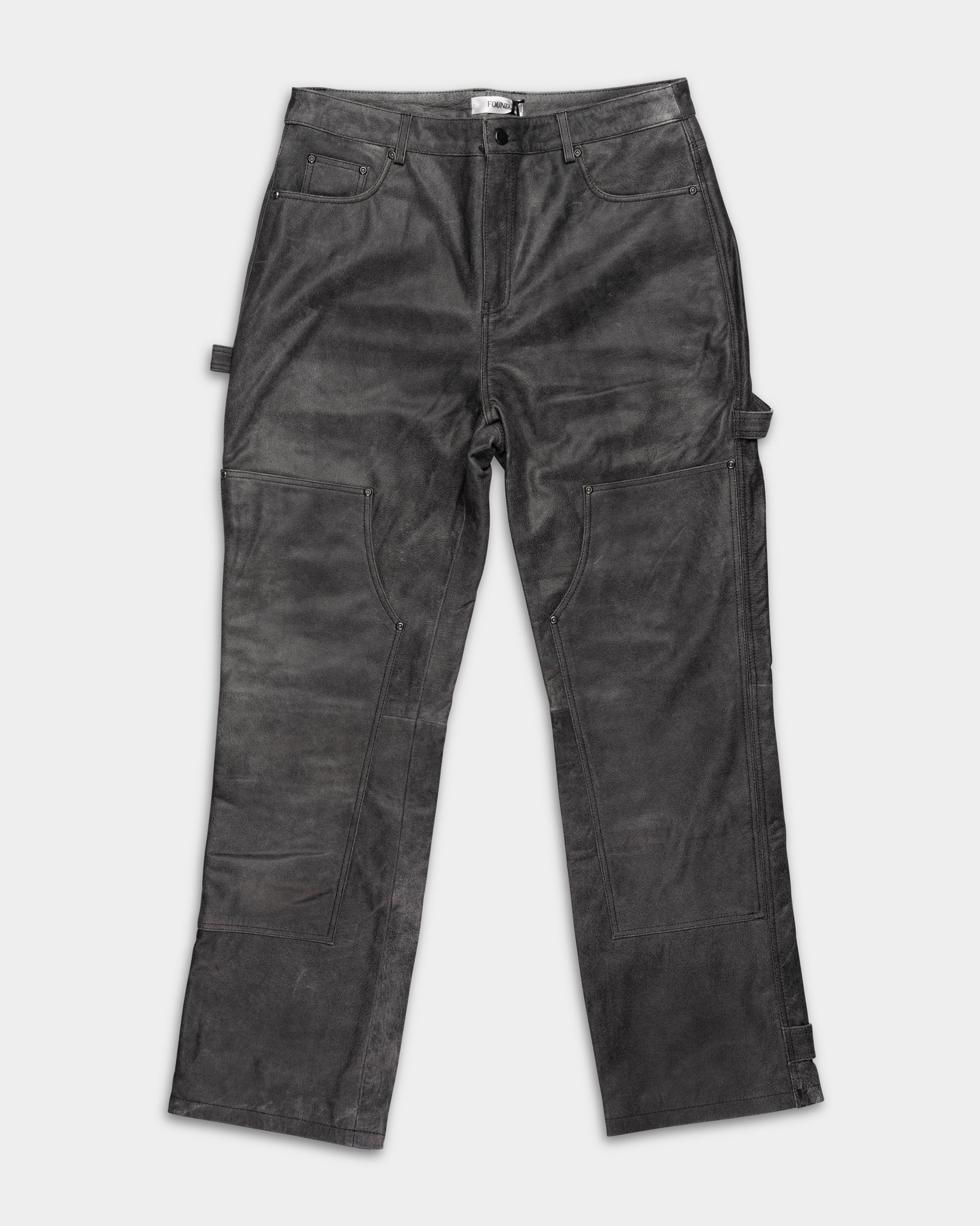Found Men's Carpenter Leather Pants Vintage Black | FOSS26PA01324-0027