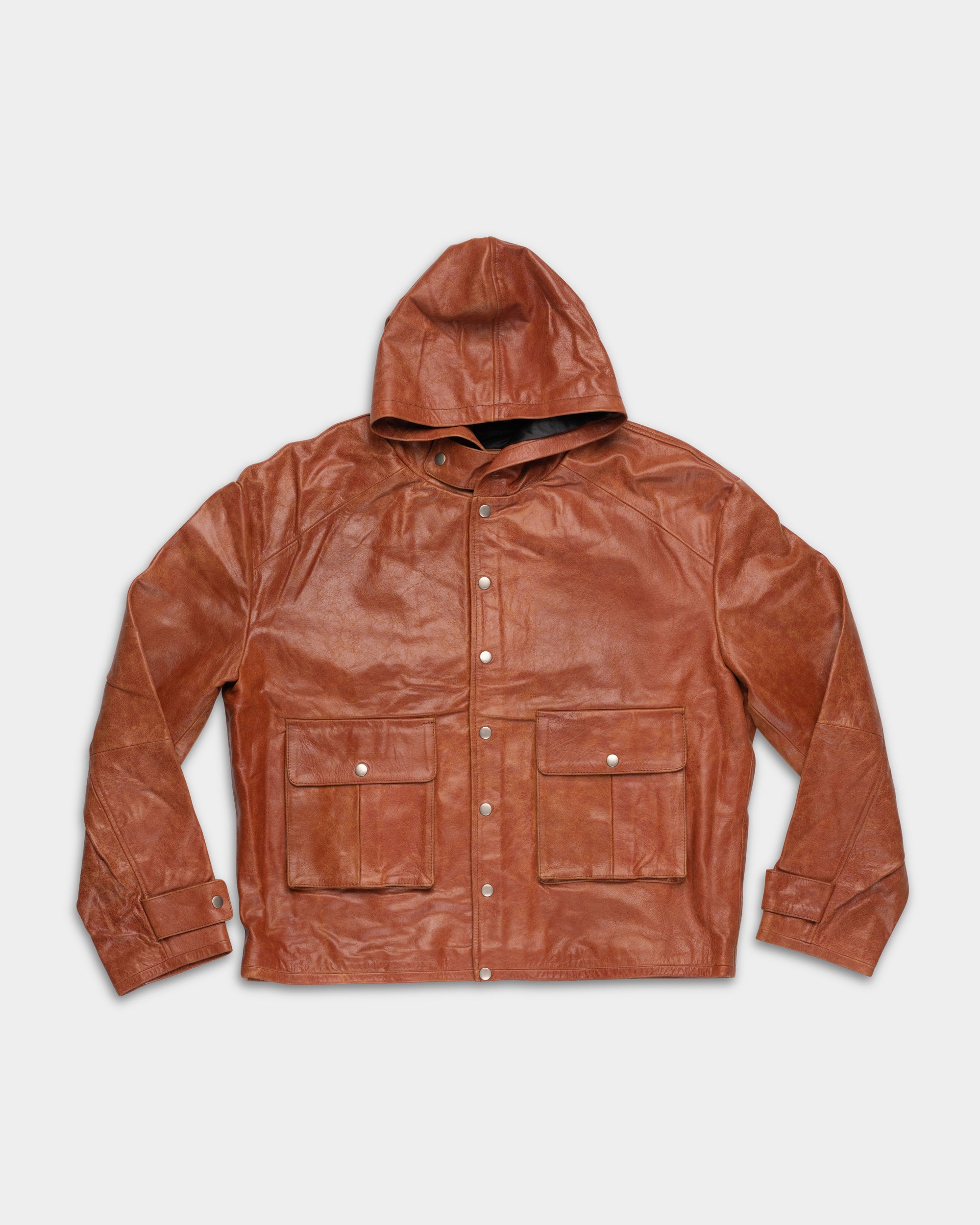 Found Men's Distressed Leather Hoodie Faded Red | FOSS26JA02323-6333