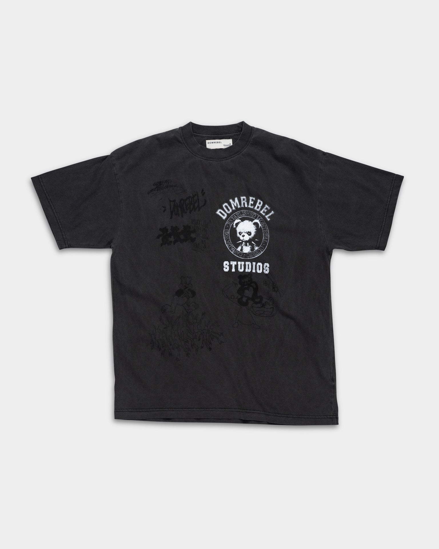 Dom Rebel Men's Varsity Bear T Shirt | Faded Black