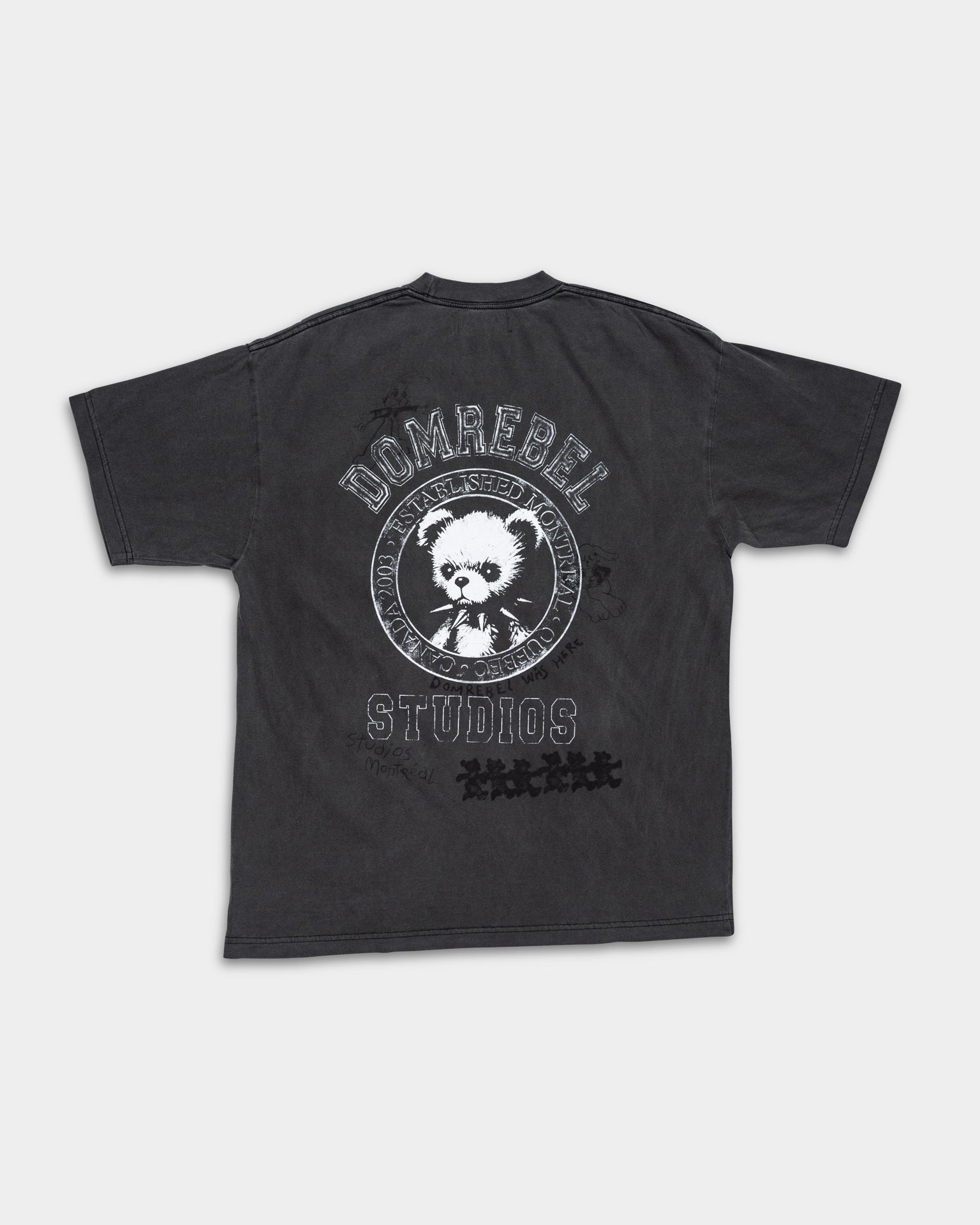 Dom Rebel Men's Varsity Bear T Shirt | Faded Black
