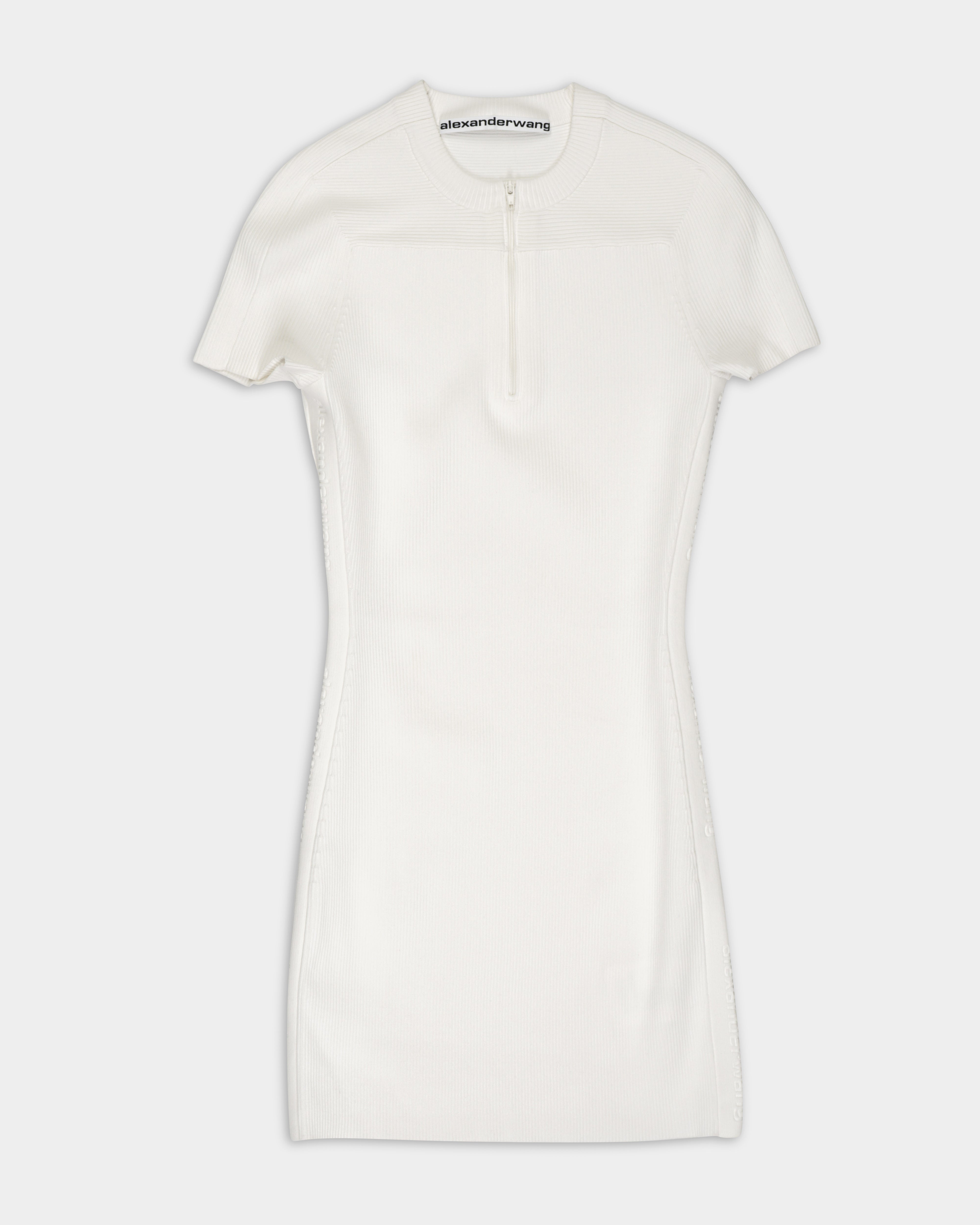 Alexander Wang Mock Neck Dress w/Logo Track Stripe Optic White | 1KC3266070-144