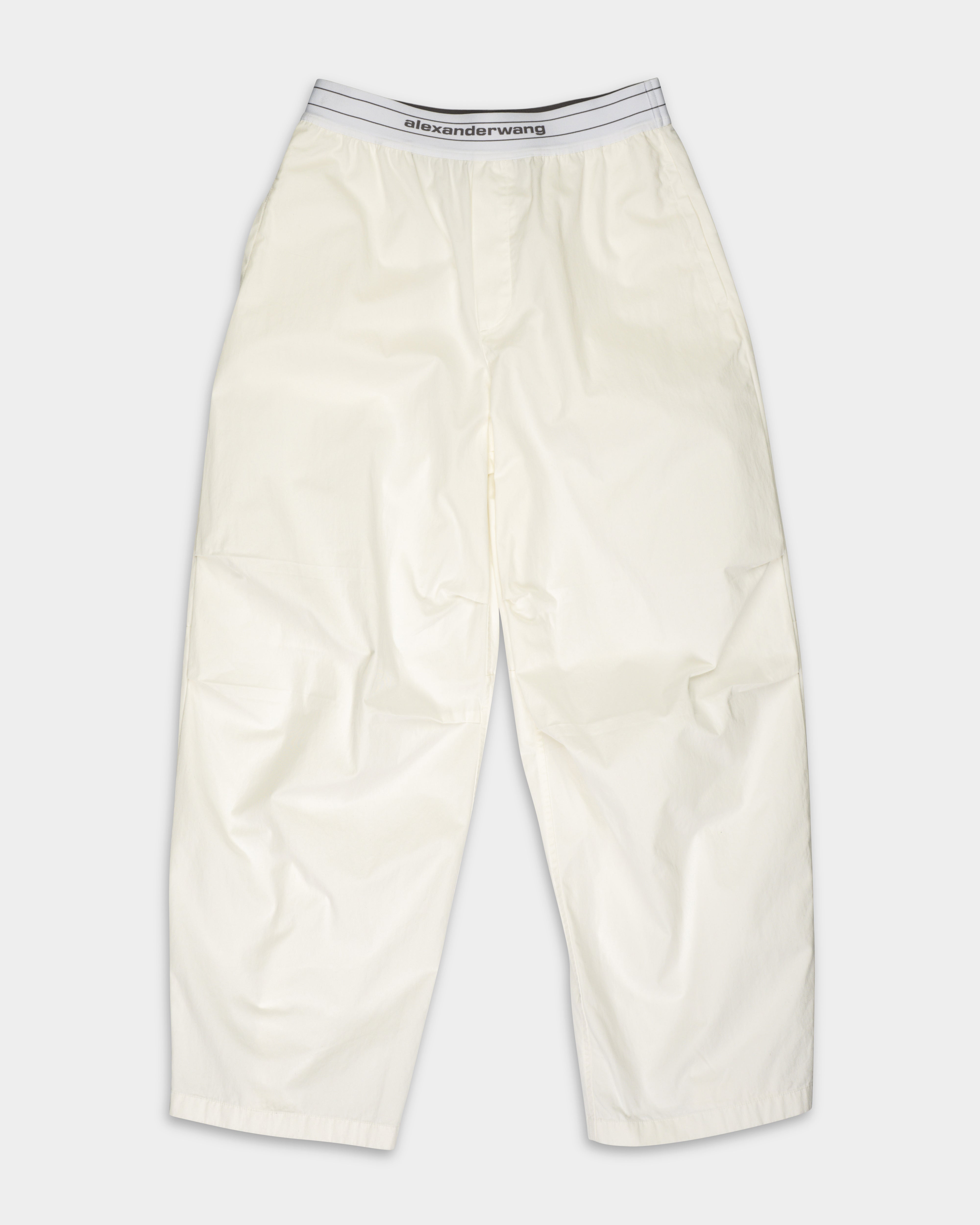 Alexander Wang Mid Rise Pleated Knee Pant w/ Logo Elastic Paper White | 1WC3264062-146