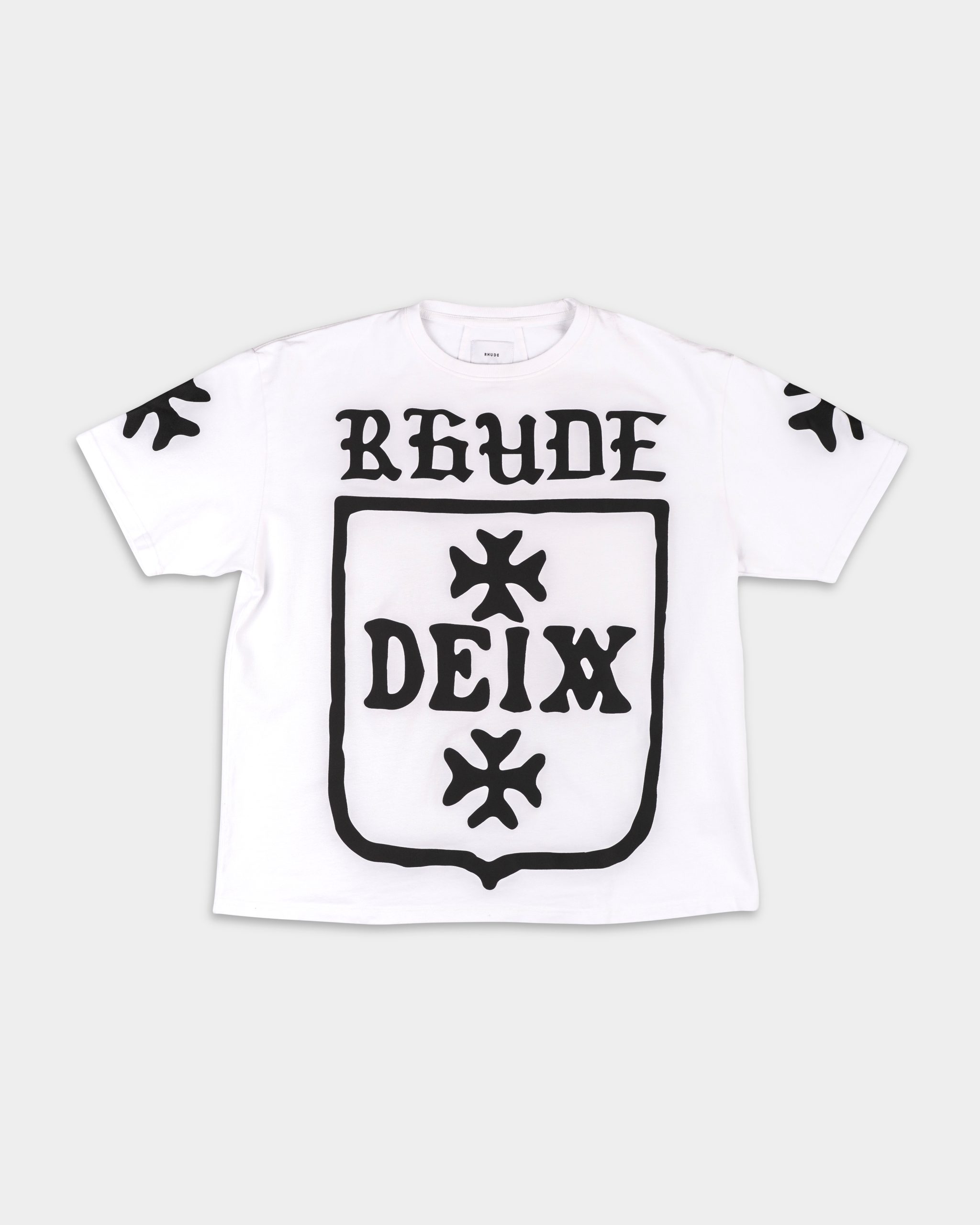 Rhude Men's Deix Shield Oversized Tee White | RHPF25TT08012-0053