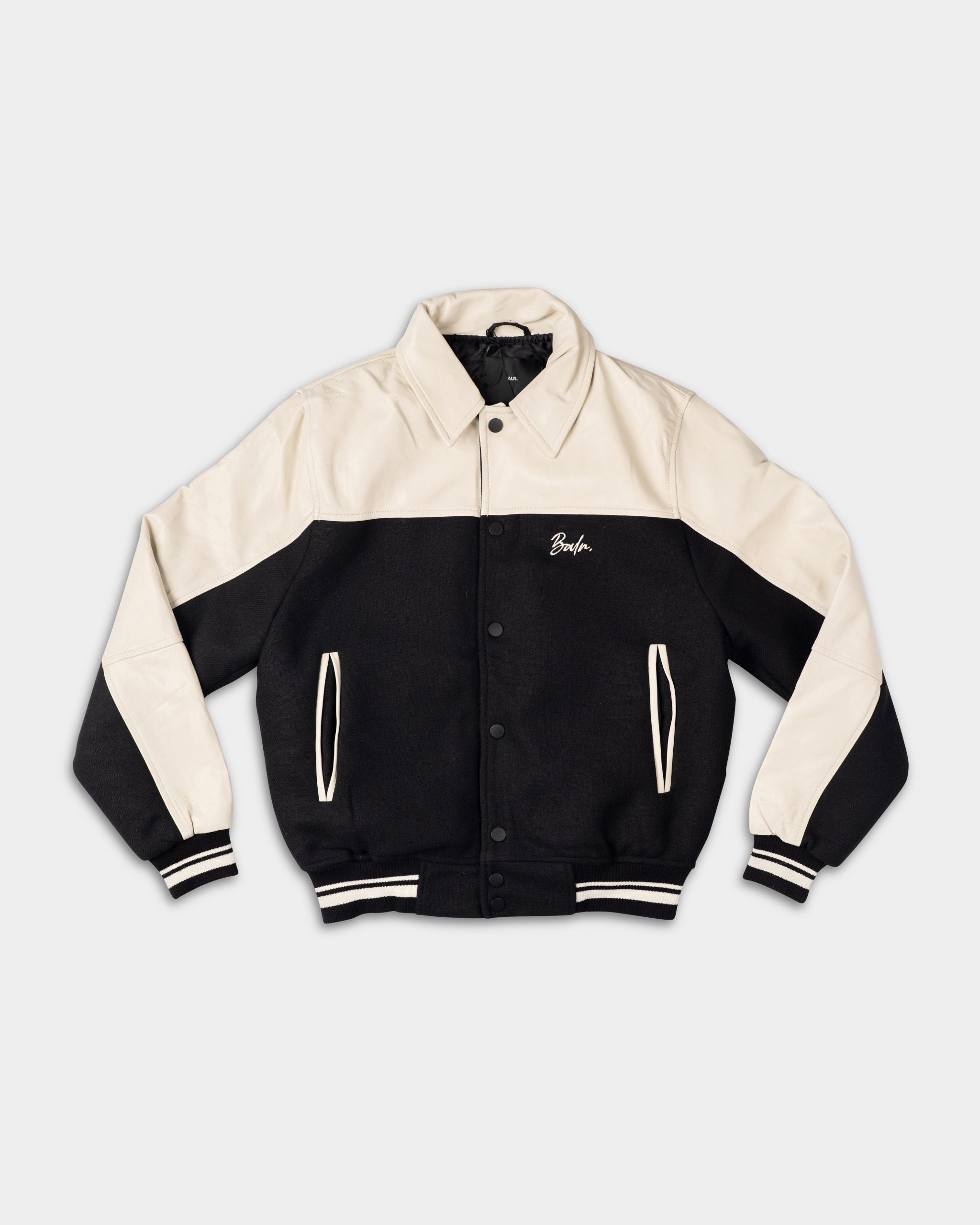 BALR Men's Phil Leather Bomber Jacket | B1381.1025-Egret/Jet Black