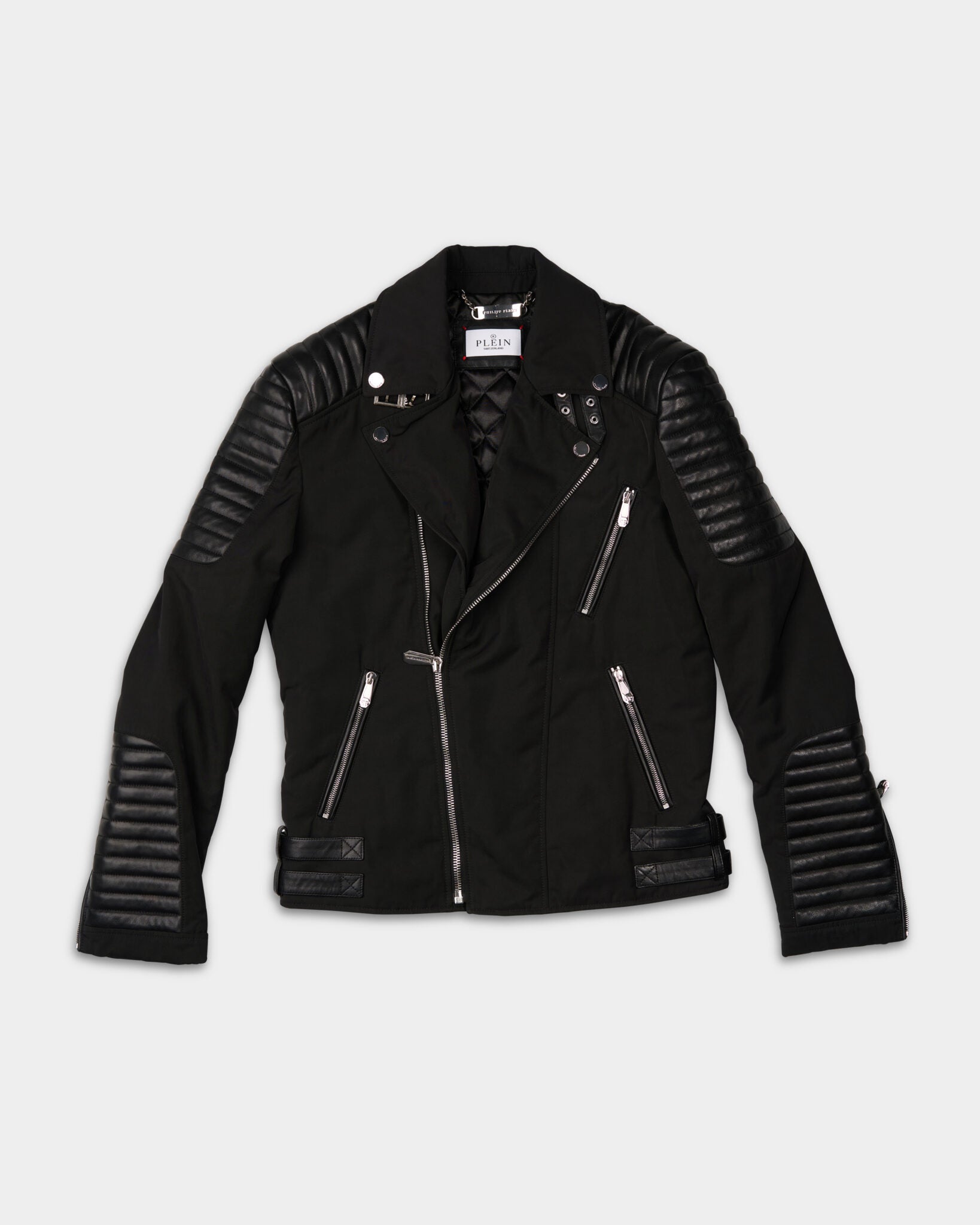 Philipp Plein Men's Nylon Biker Jacket With Leather Padding MRB2510 PNY002N 02