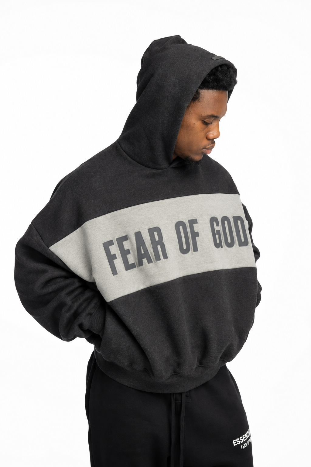 Essentials Fear Of God Men's Cropped Relaxed Hoodie | RW002830120-Iron Grey Heather/Seal Heather