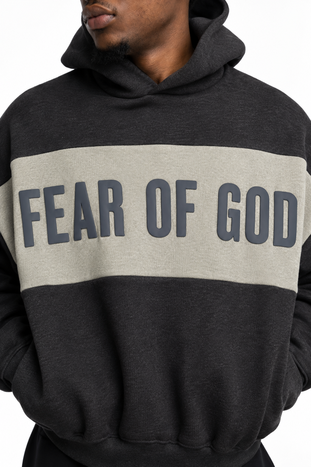 Essentials Fear Of God Men's Cropped Relaxed Hoodie | RW002830120-Iron Grey Heather/Seal Heather