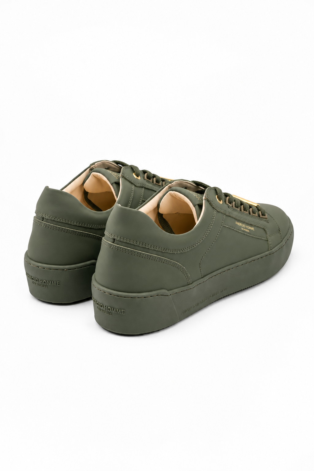Android Homme Men's Venice Stealth Rubberised Leather Sneaker Gold Hardware Olive | AHP263-10