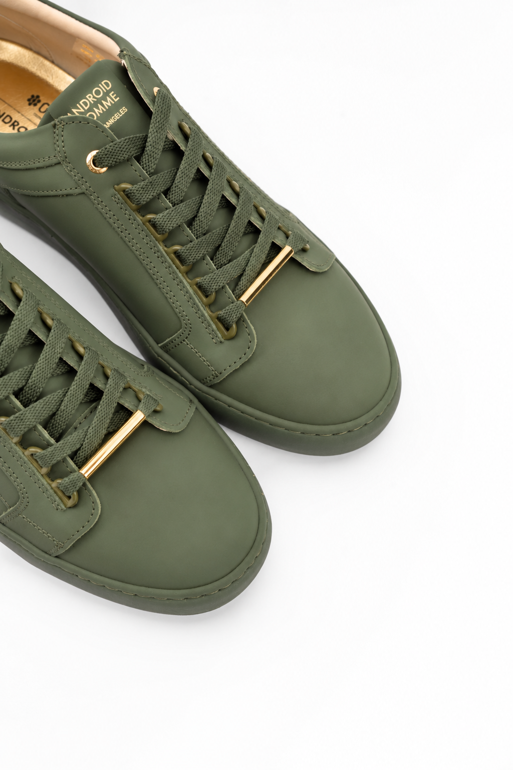 Android Homme Men's Venice Stealth Rubberised Leather Sneaker Gold Hardware Olive | AHP263-10