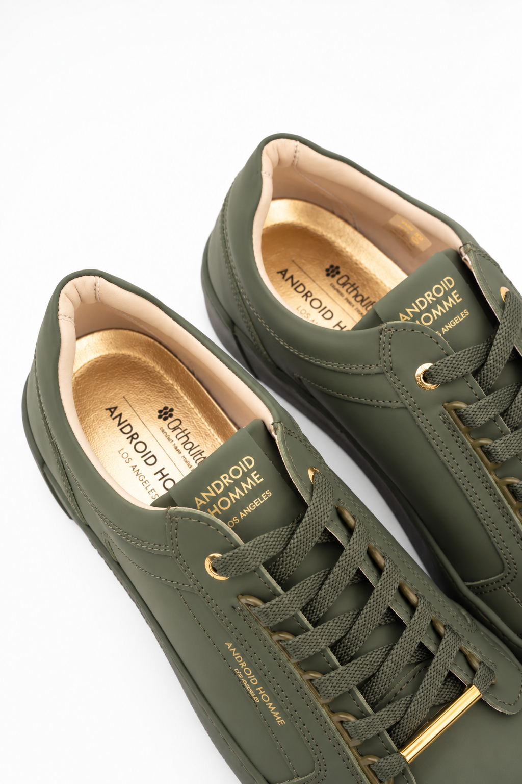 Android Homme Men's Venice Stealth Rubberised Leather Sneaker Gold Hardware Olive | AHP263-10