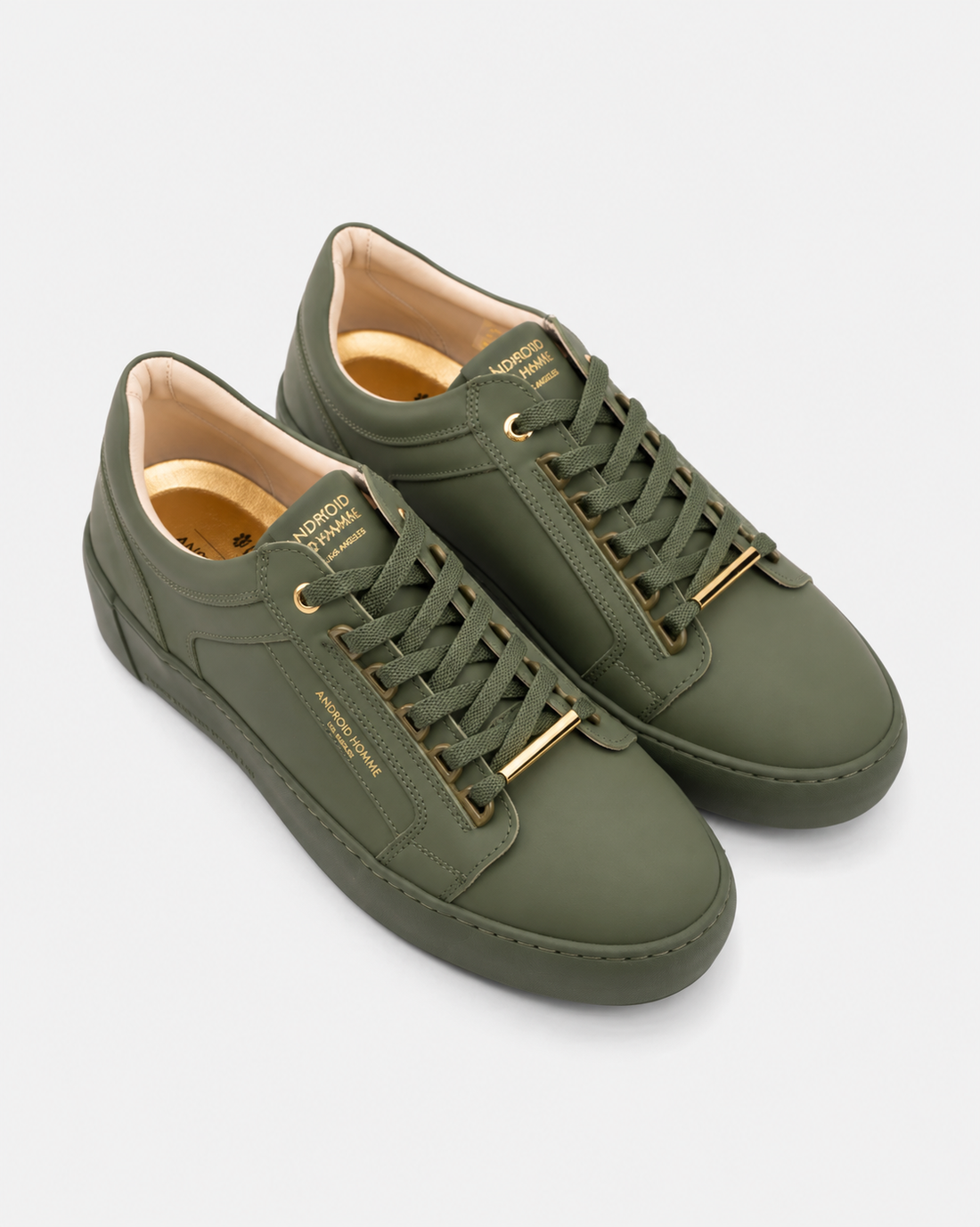 Android Homme Men's Venice Stealth Rubberised Leather Sneaker Gold Hardware Olive | AHP263-10