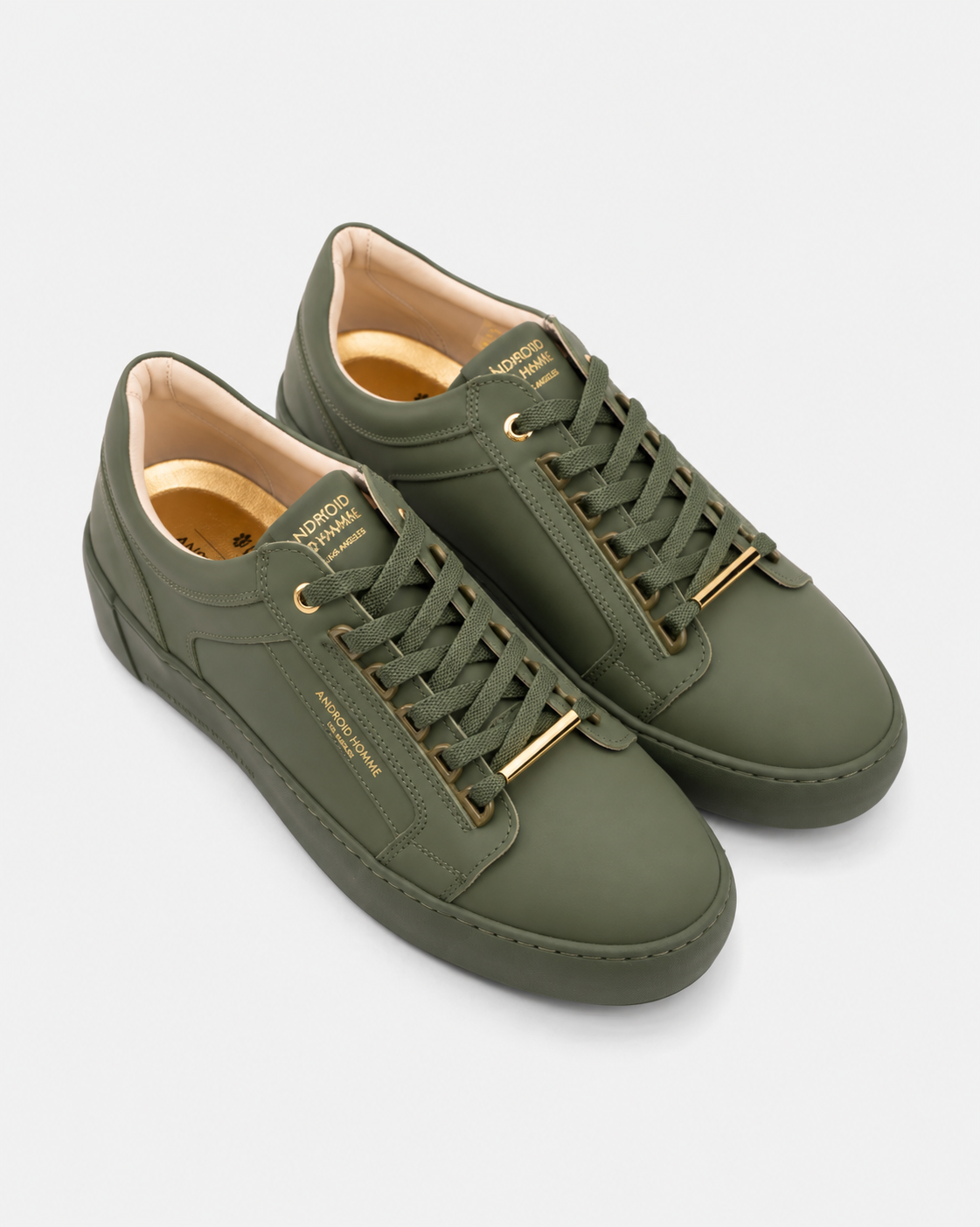 Android Homme Men's Venice Stealth Rubberised Leather Sneaker Gold Hardware Olive | AHP263-10
