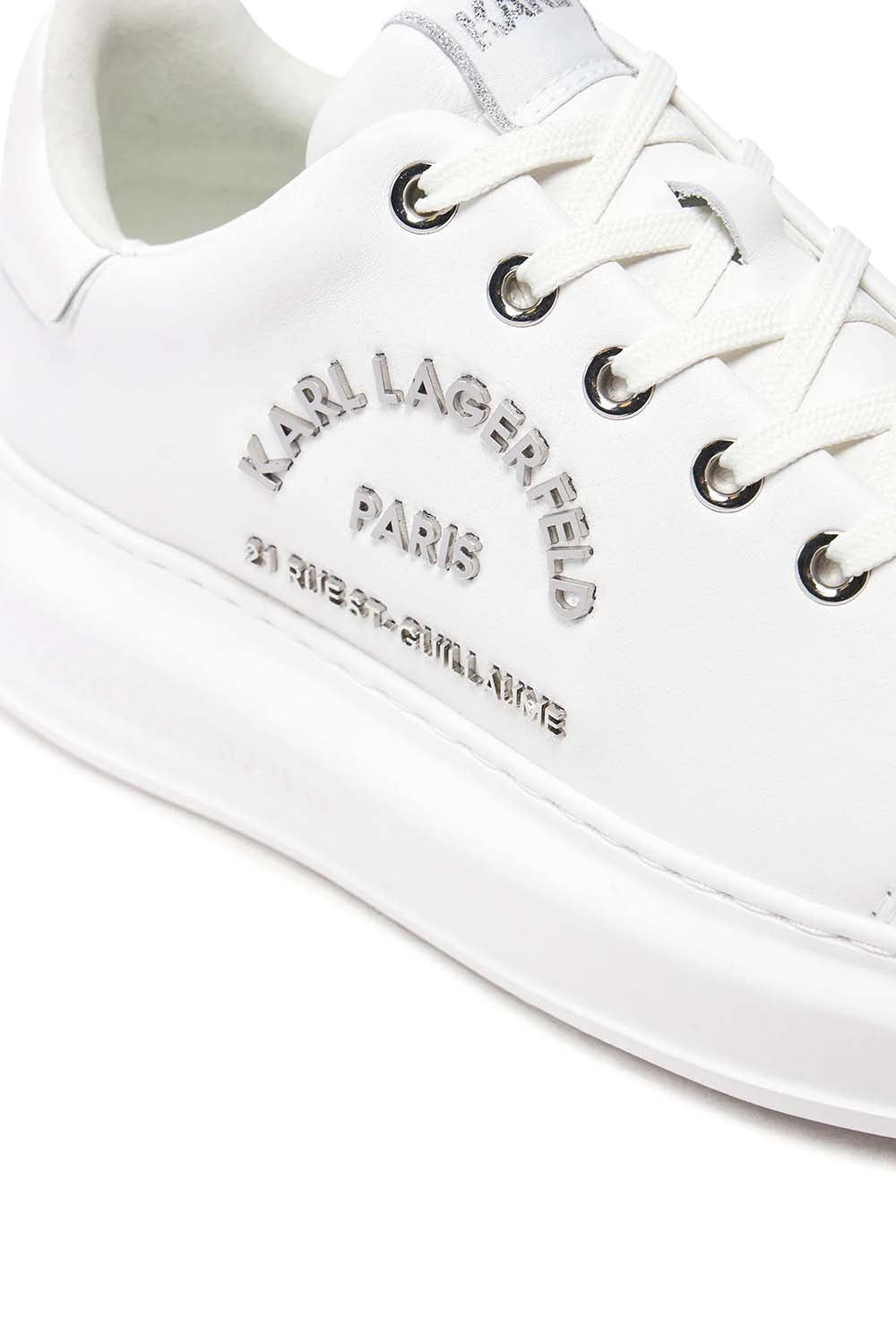 (Core) Karl Lagerfeld Ladies Kapri Metal Maison Lo White Lthr w/Silver | KL62539K-01S