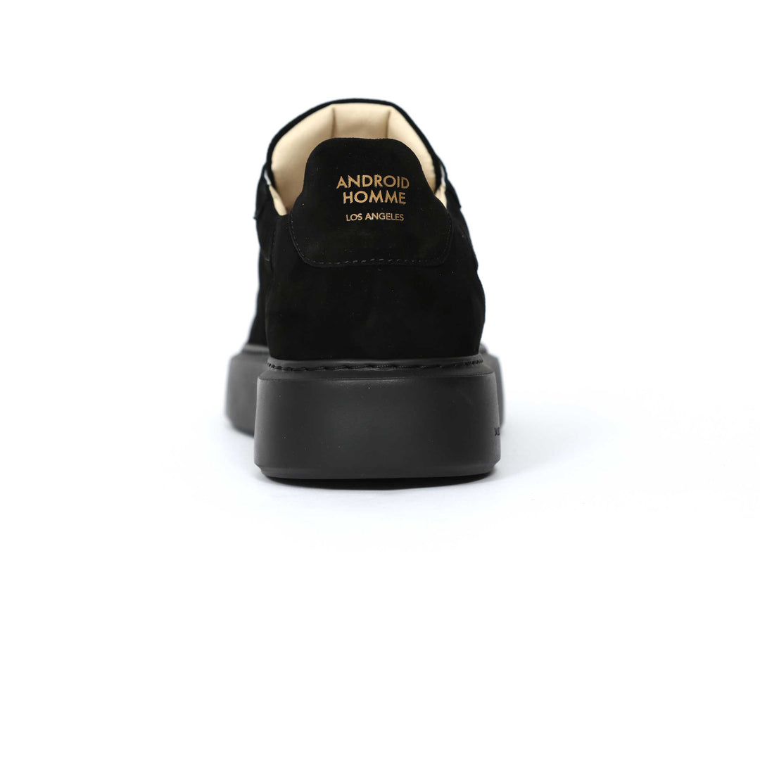 Android Homme Men's Manhattan Lux Super Fine Goat Suede Sneaker Gold Hardware Pitch Black | AHP263-17