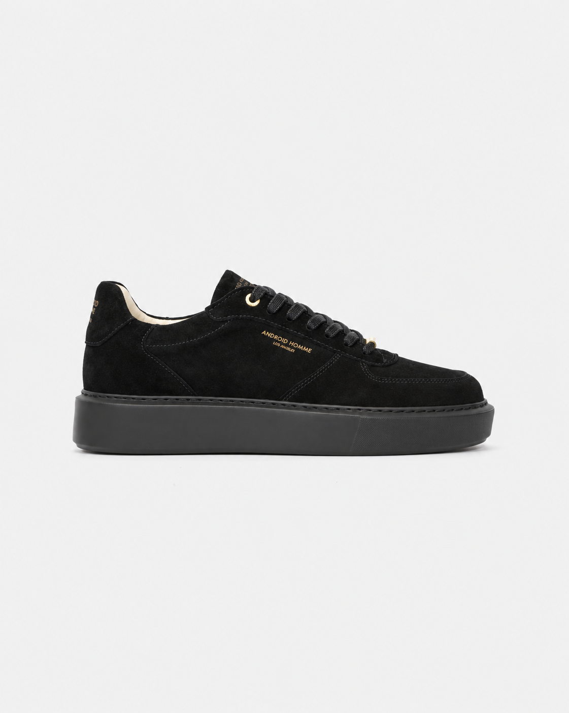 Android Homme Men's Manhattan Lux Super Fine Goat Suede Sneaker Gold Hardware Pitch Black | AHP263-17