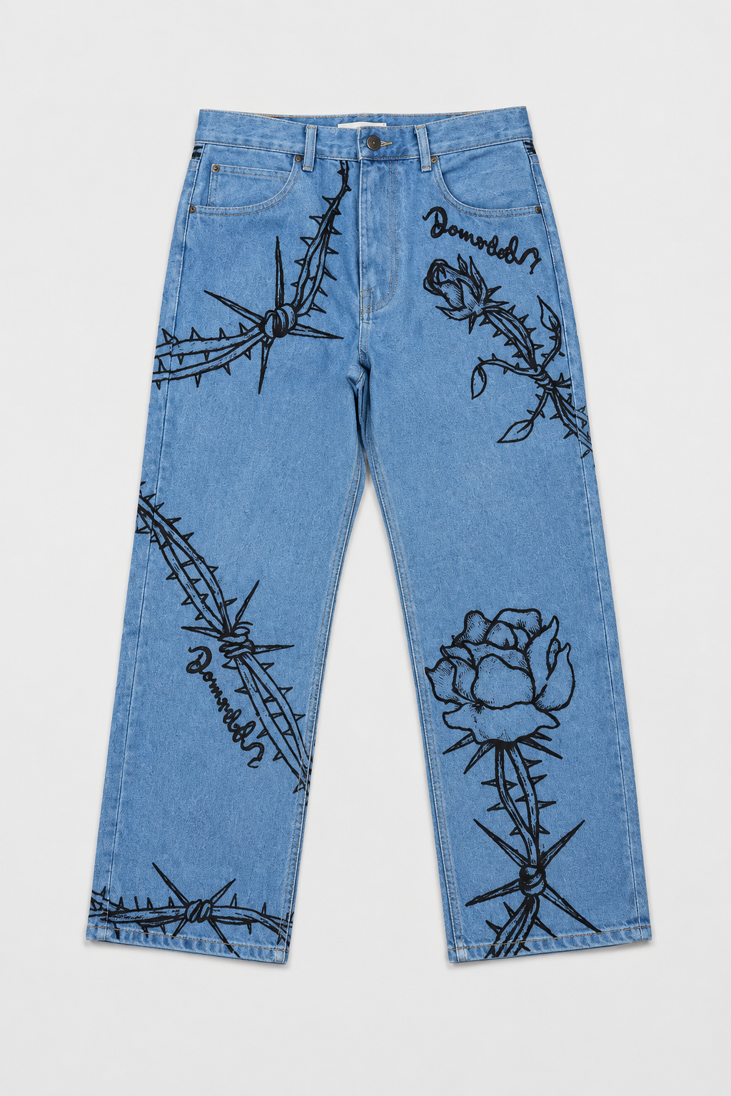 Dom Rebel Men's Inked Bootcut Jeans | Faded Blue