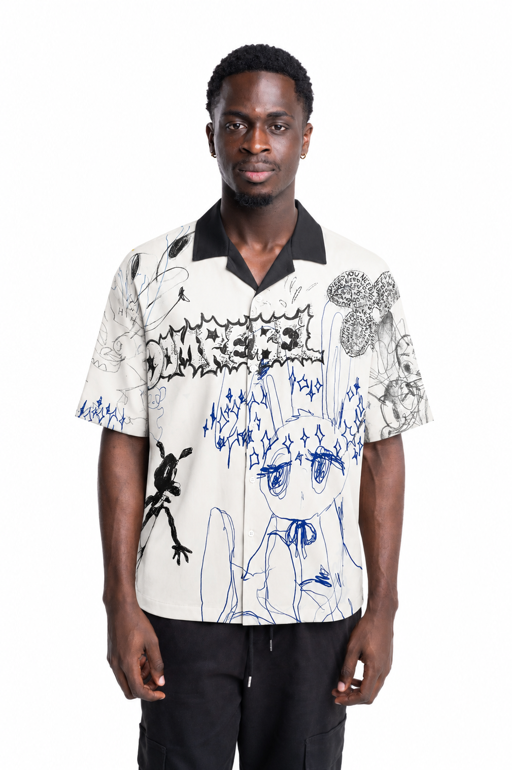 Dom Rebel Men's Sketchbook Camp Collar T Shirt | Off White
