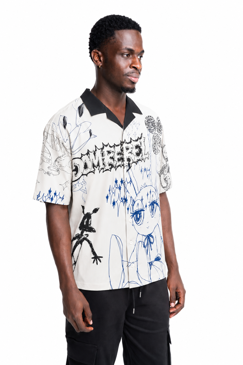 Dom Rebel Men's Sketchbook Camp Collar T Shirt | Off White