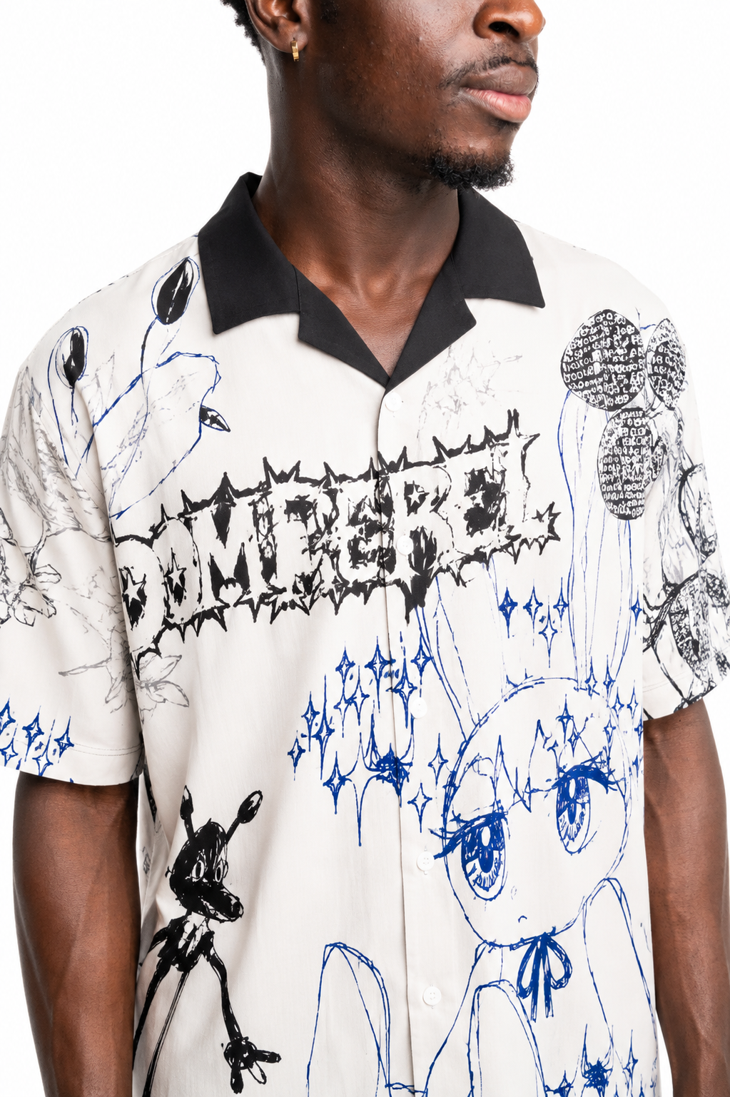 Dom Rebel Men's Sketchbook Camp Collar T Shirt | Off White