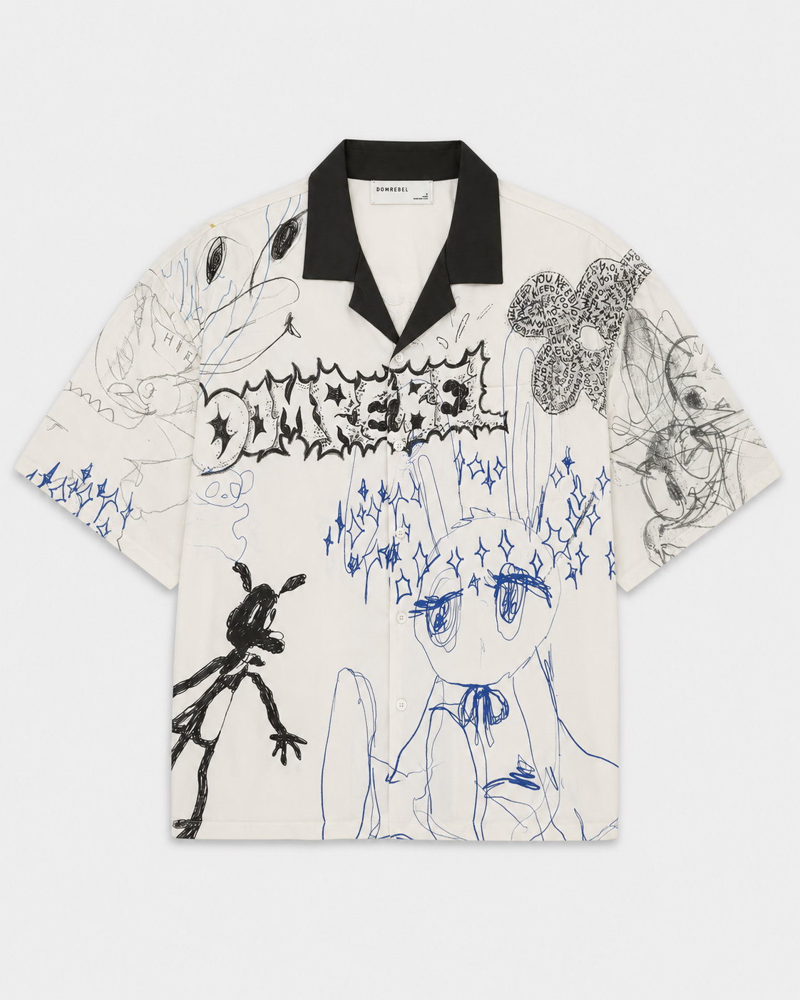 Dom Rebel Men's Sketchbook Camp Collar T Shirt | Off White