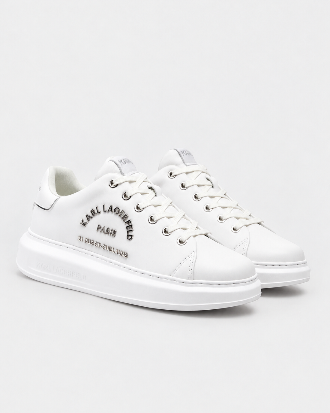 (Core) Karl Lagerfeld Ladies Kapri Metal Maison Lo White Lthr w/Silver | KL62539K-01S