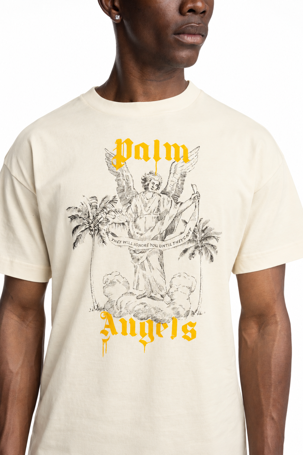 Palm Angels Men's Angel Pencil Logo T Shirt | PMAAT01J99WL-0L35