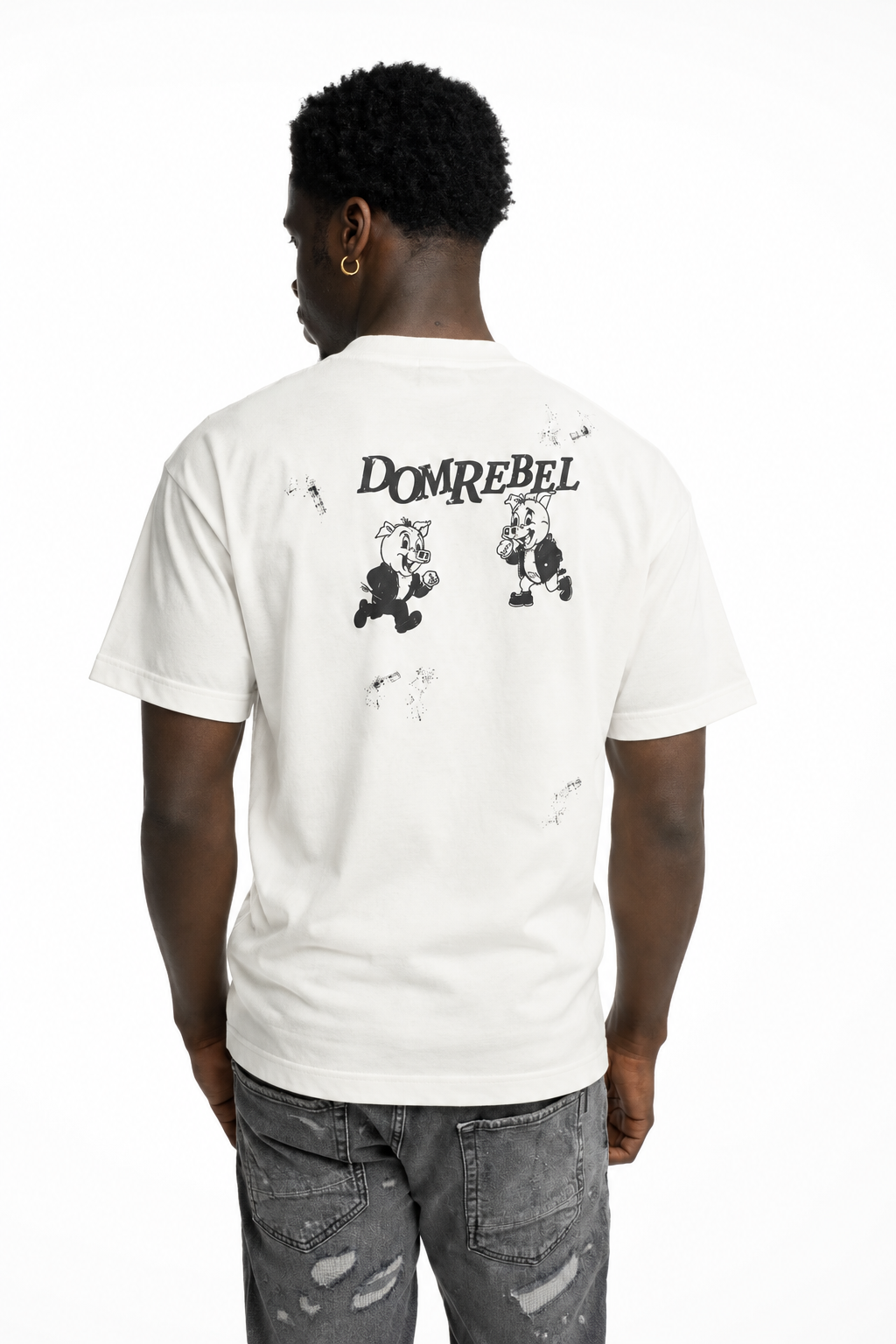 Dom Rebel Men's Pig T Shirt | Old White
