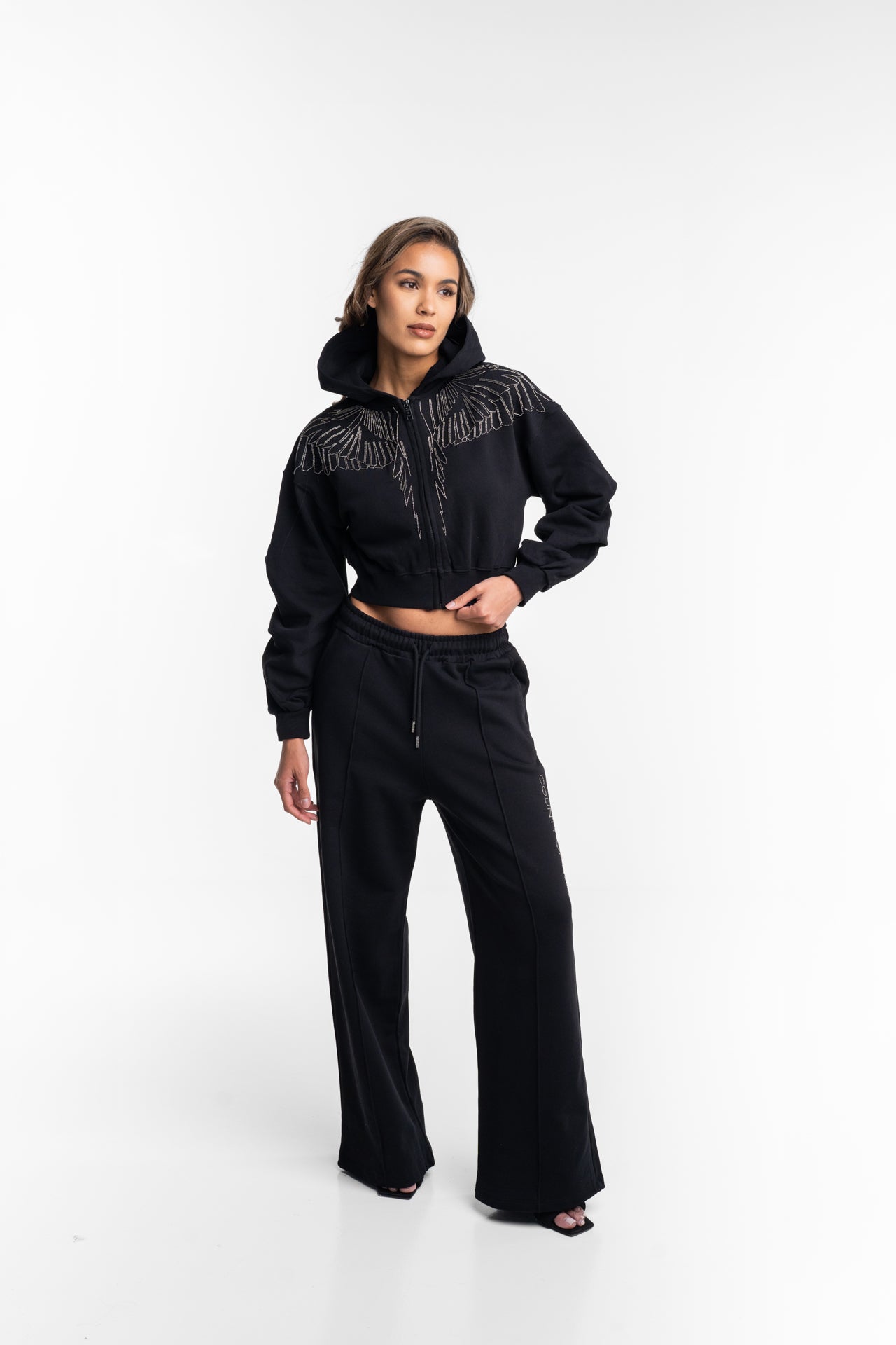County of Milan Ladies Zip Cropped Hoodie | 26ECM30123-Black