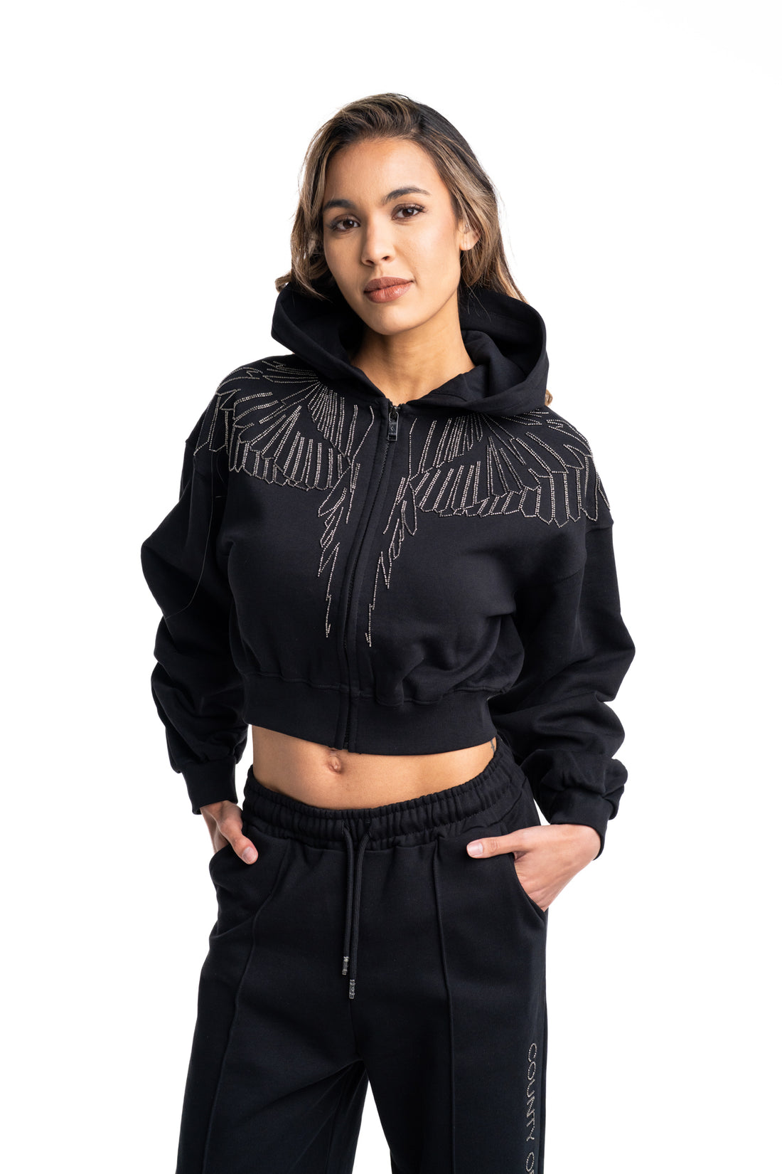 County of Milan Ladies Zip Cropped Hoodie | 26ECM30123-Black