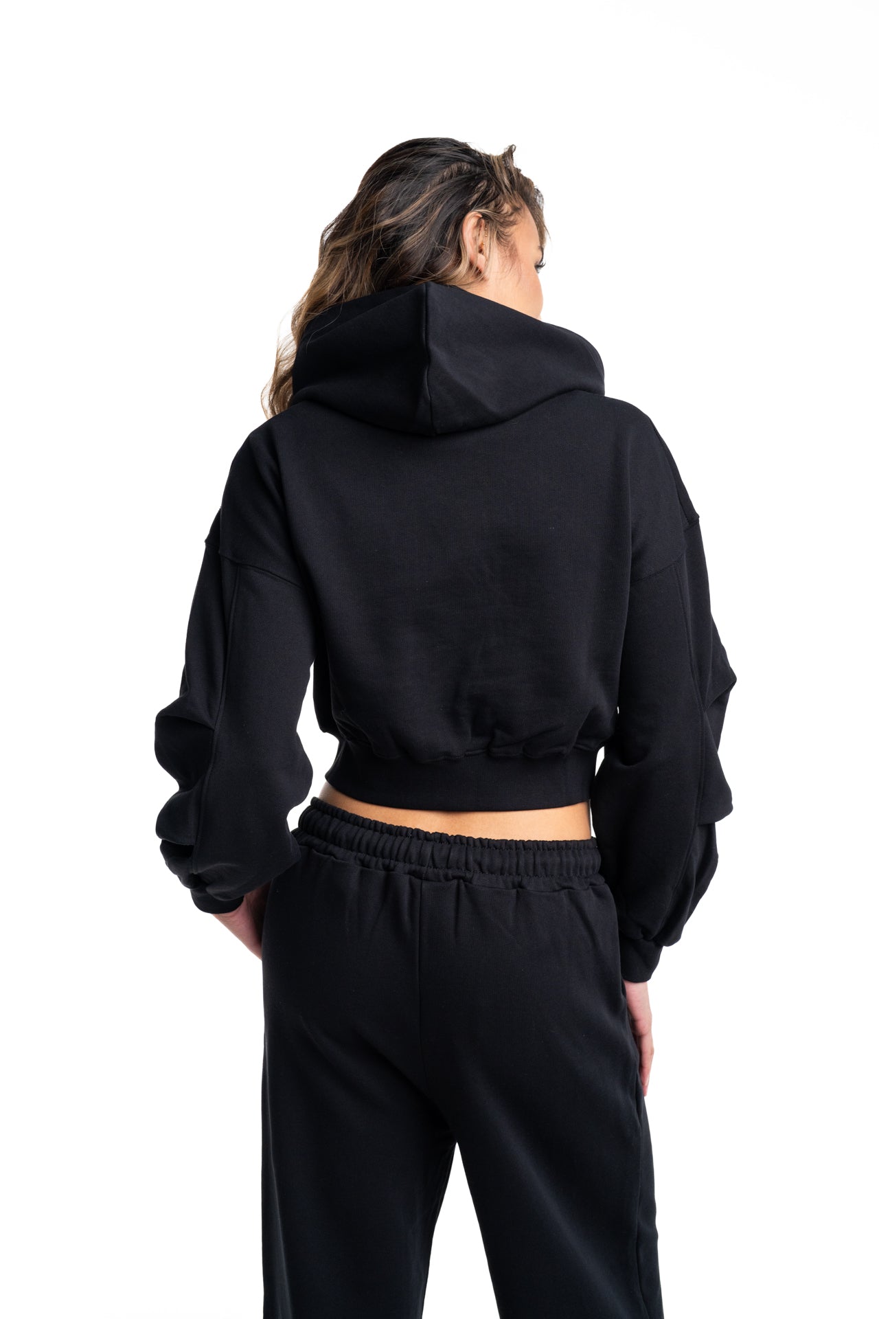 County of Milan Ladies Zip Cropped Hoodie | 26ECM30123-Black