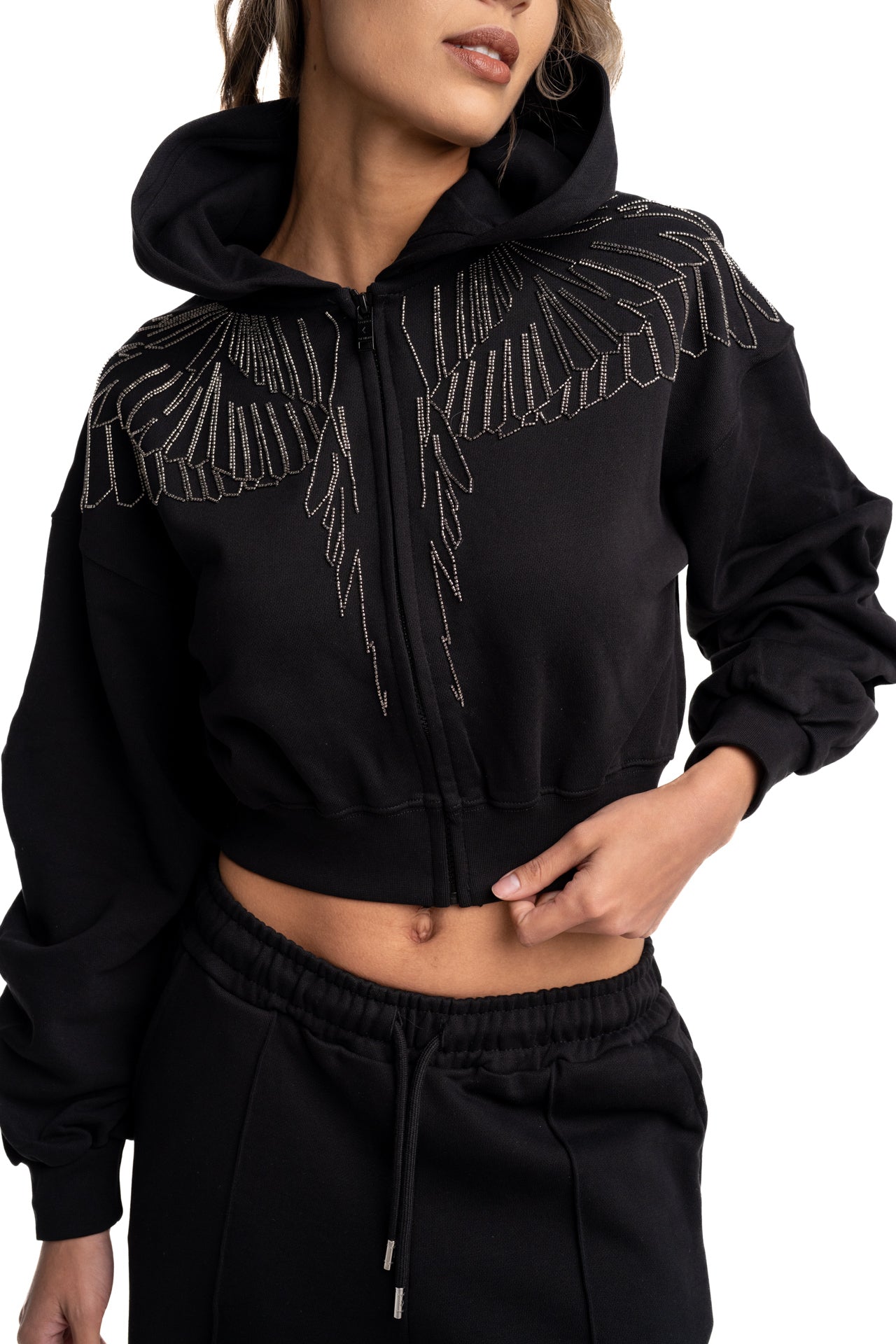 County of Milan Ladies Zip Cropped Hoodie | 26ECM30123-Black