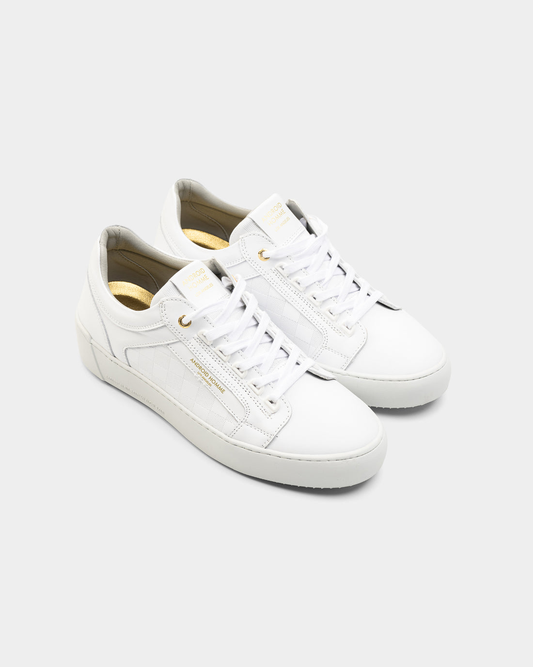 Android Homme Men's Venice Leather w/ Laser Perforated Checkerboard Sneaker White | AHP263-24