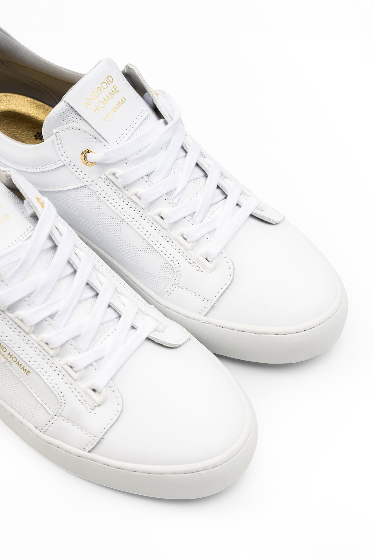 Android Homme Men's Venice Leather w/ Laser Perforated Checkerboard Sneaker White | AHP263-24