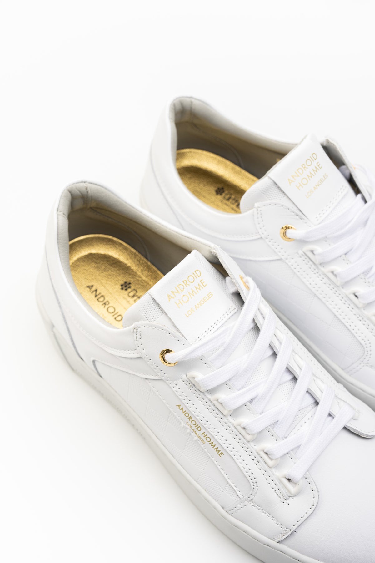 Android Homme Men's Venice Leather w/ Laser Perforated Checkerboard Sneaker White | AHP263-24