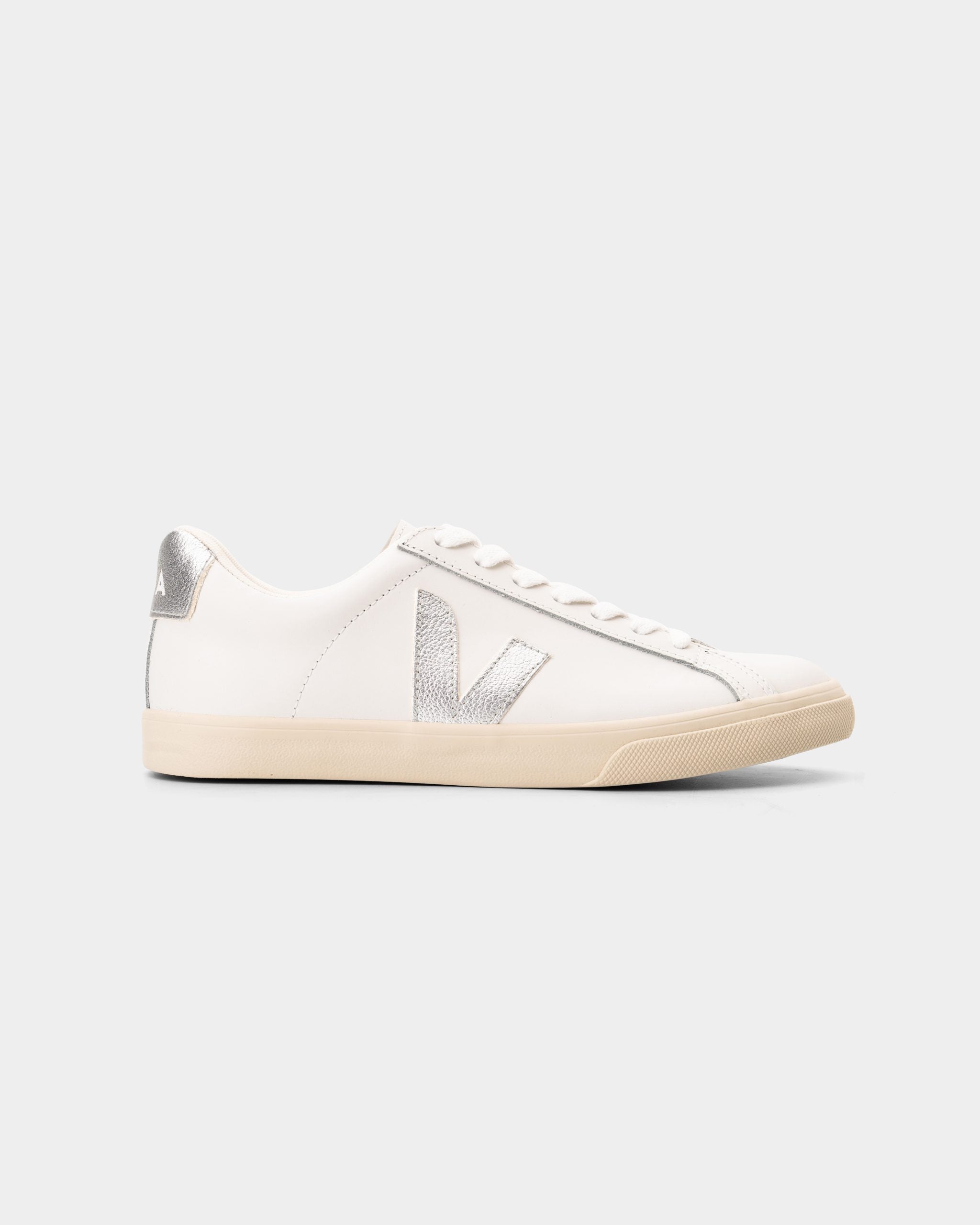 Veja Ladies Esplar Logo Leather Sneaker EO0203883A Extra White Silver