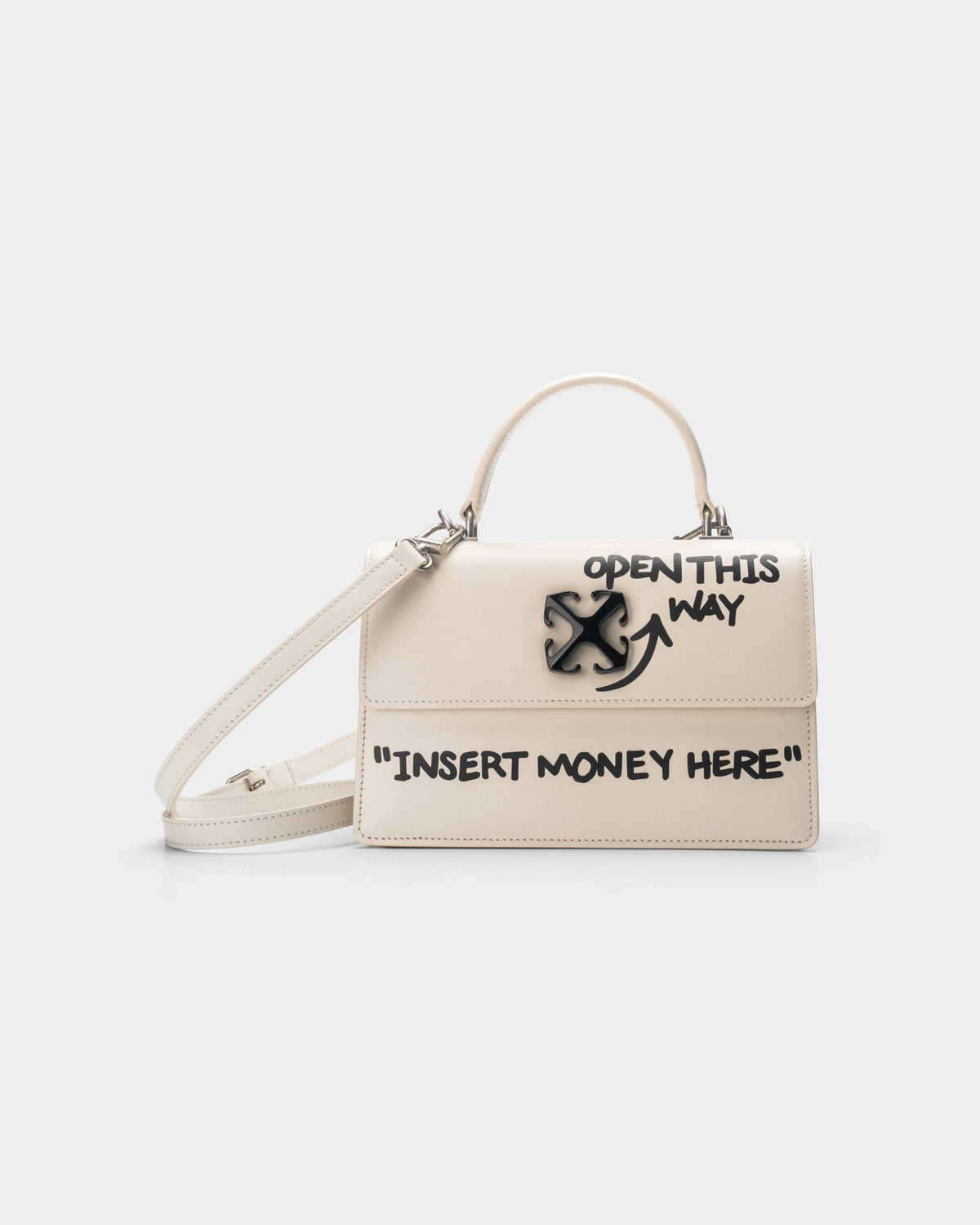 Off White Jitney 1.4 Top Handle Quote Dust/Black Bag | OWNP062C99-LEA004-0410