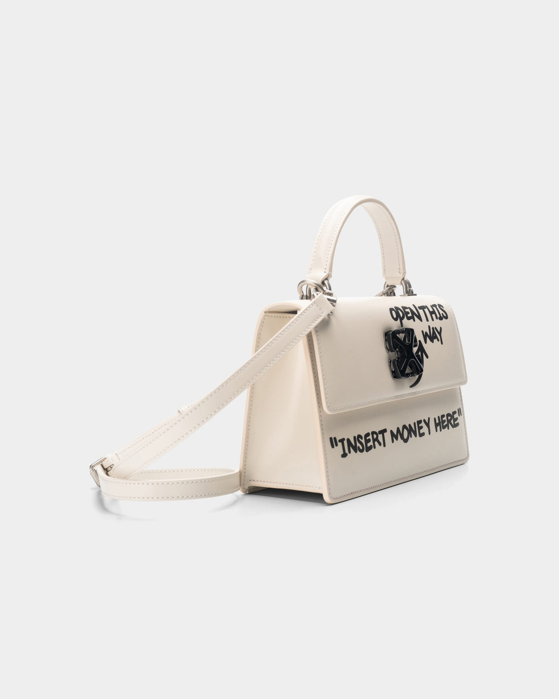 Off White Jitney 1.4 Top Handle Quote Dust/Black Bag | OWNP062C99-LEA004-0410