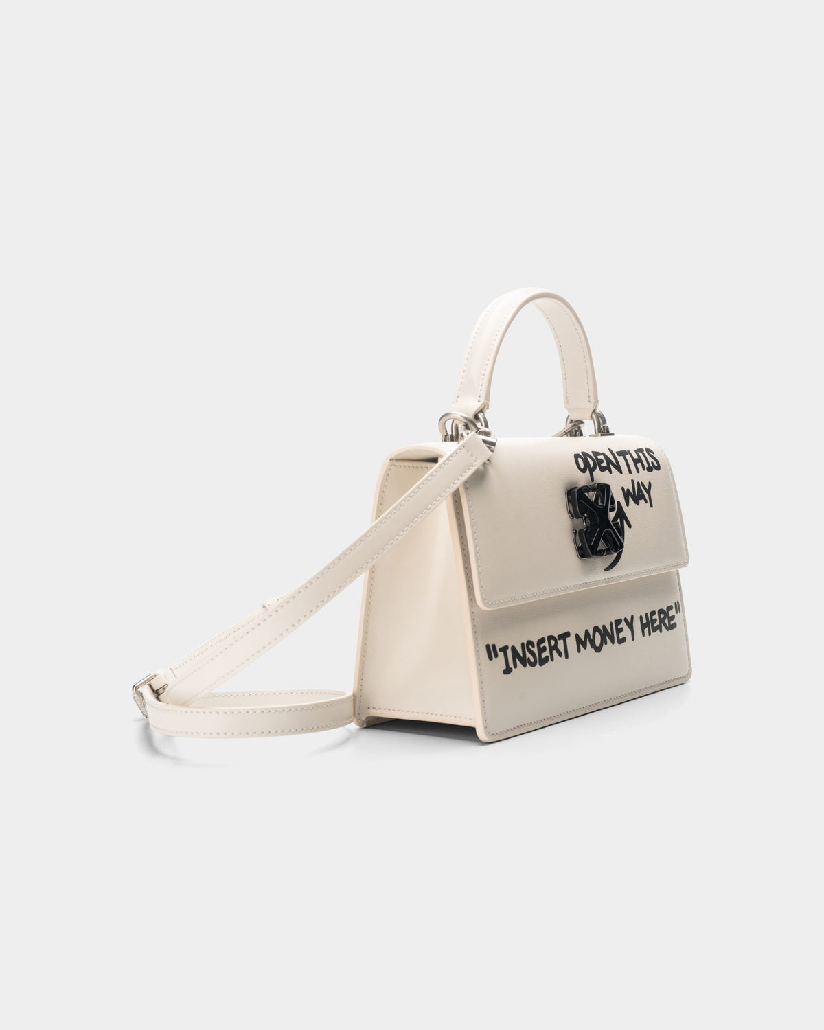 Off White Jitney 1.4 Top Handle Quote Dust/Black Bag | OWNP062C99-LEA004-0410