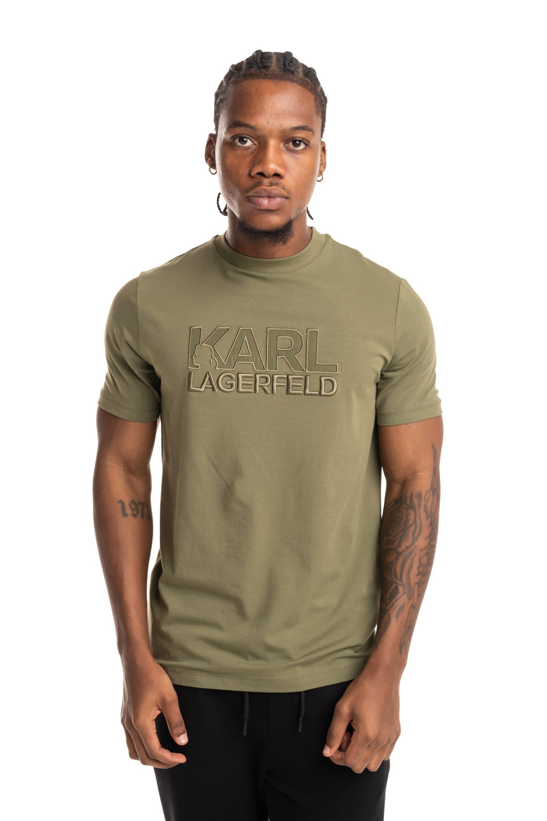 Karl Lagerfeld Mens Crewneck T Shirt Olive | 755035562221-550