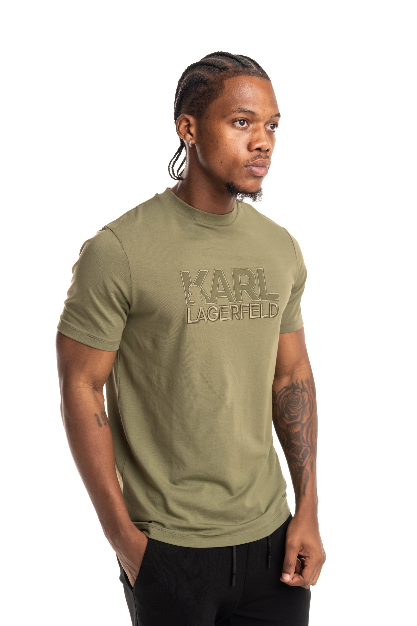 Karl Lagerfeld Mens Crewneck T Shirt Olive | 755035562221-550