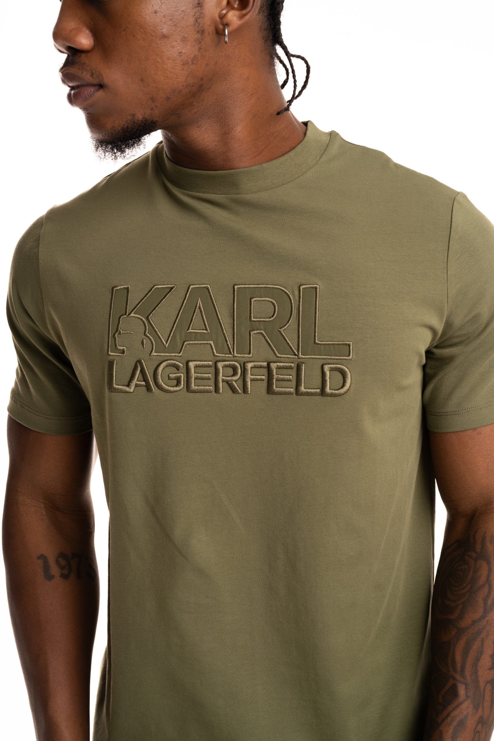 Karl Lagerfeld Mens Crewneck T Shirt Olive | 755035562221-550