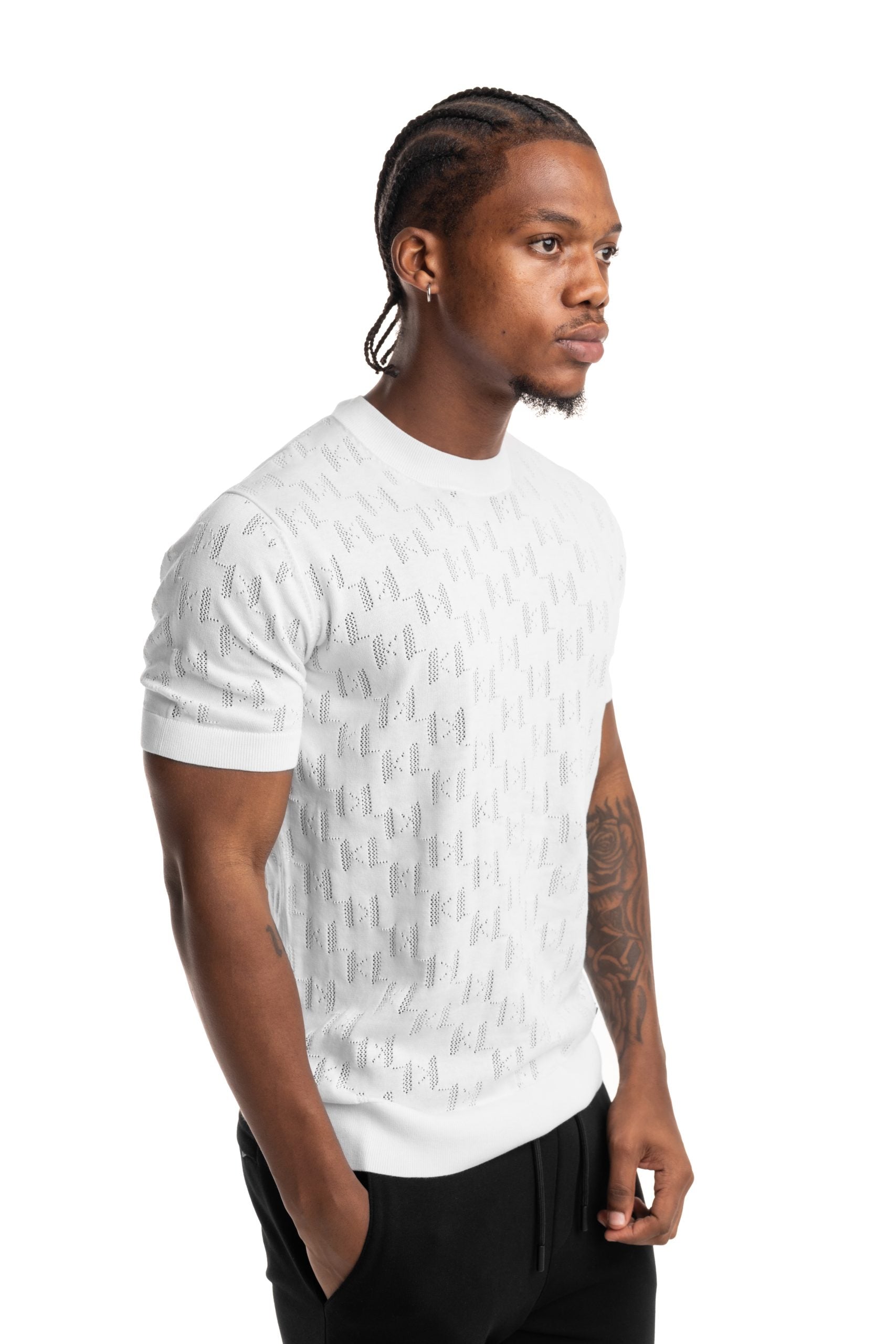 Karl Lagerfeld Mens Knit Crewneck 1/2 White | 655004562301-10