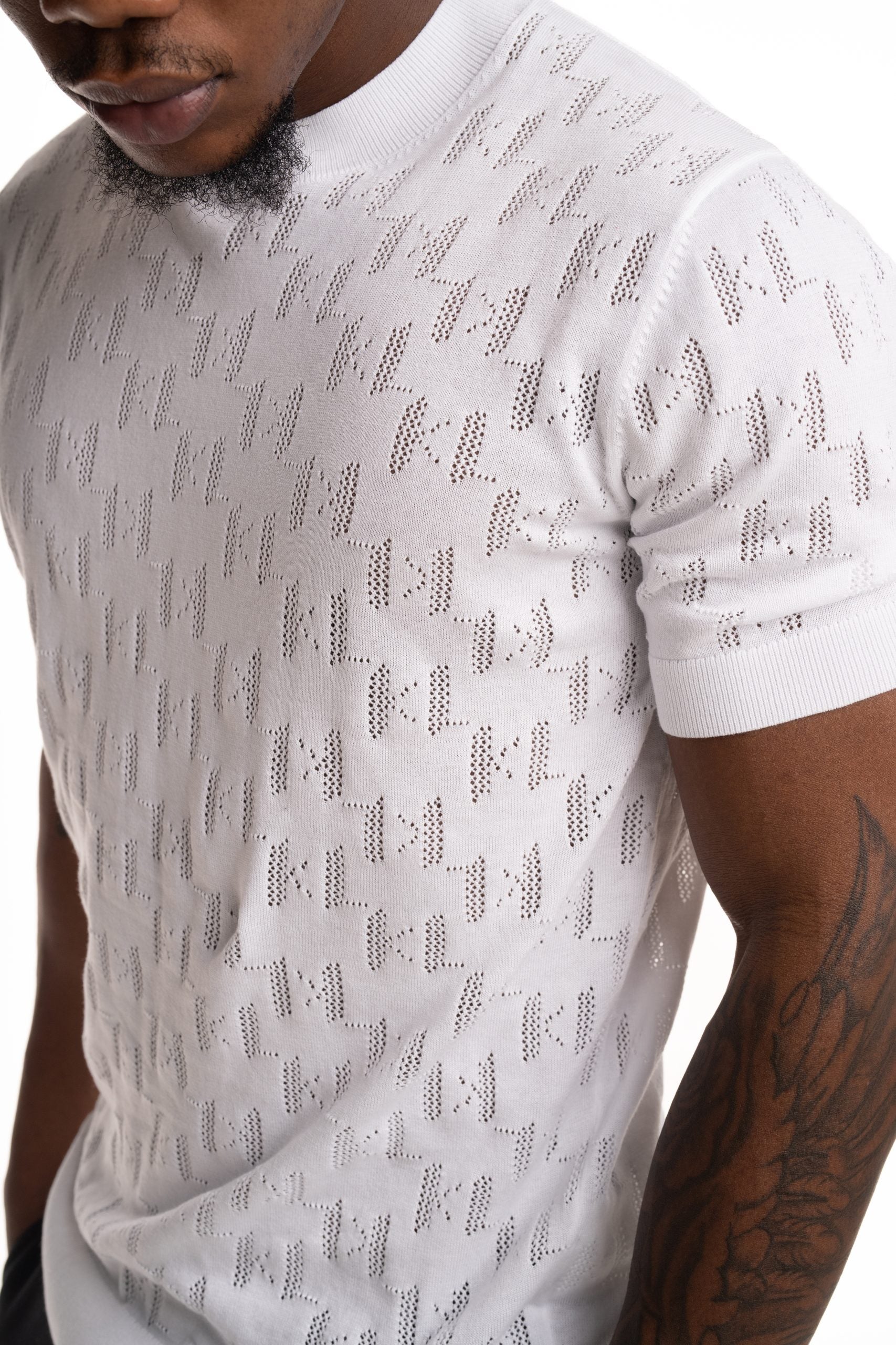 Karl Lagerfeld Mens Knit Crewneck 1/2 White | 655004562301-10