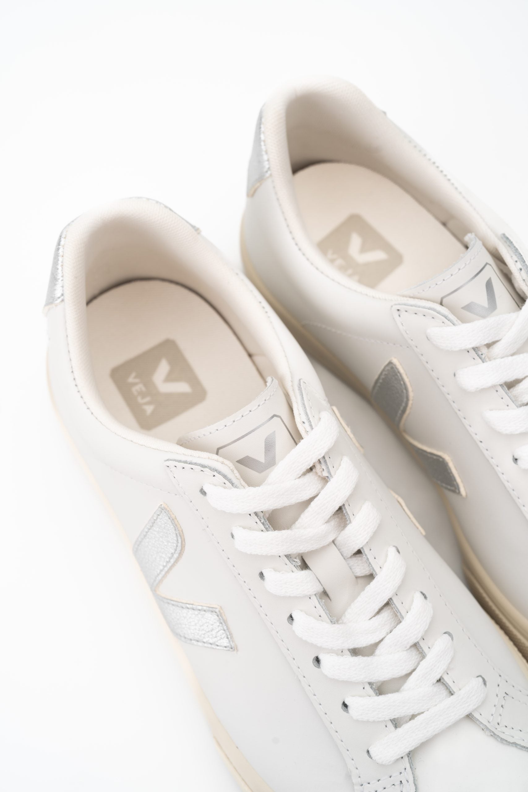 Veja Ladies Esplar Logo Leather Sneaker EO0203883A Extra White Silver