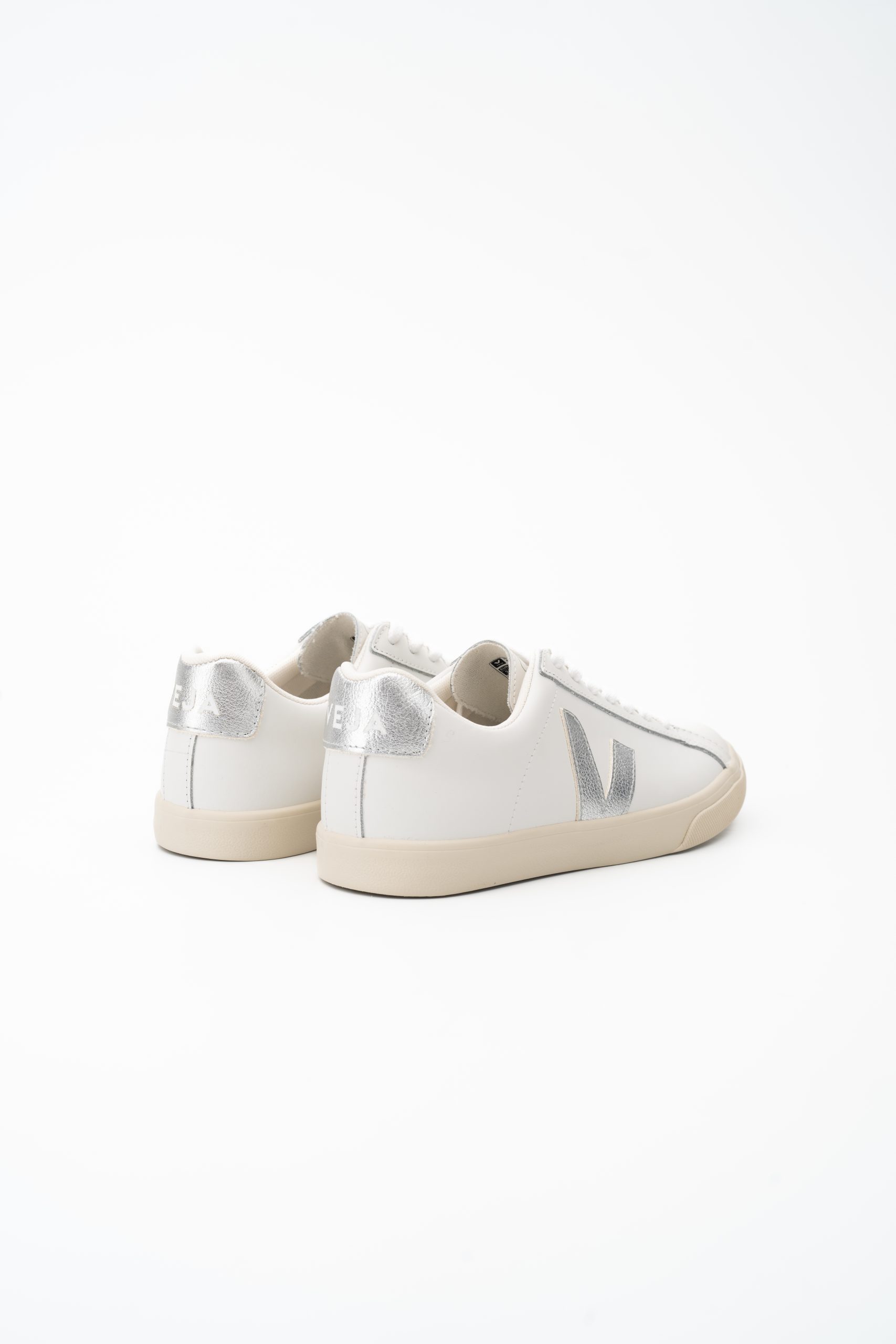 Veja Ladies Esplar Logo Leather Sneaker EO0203883A Extra White Silver